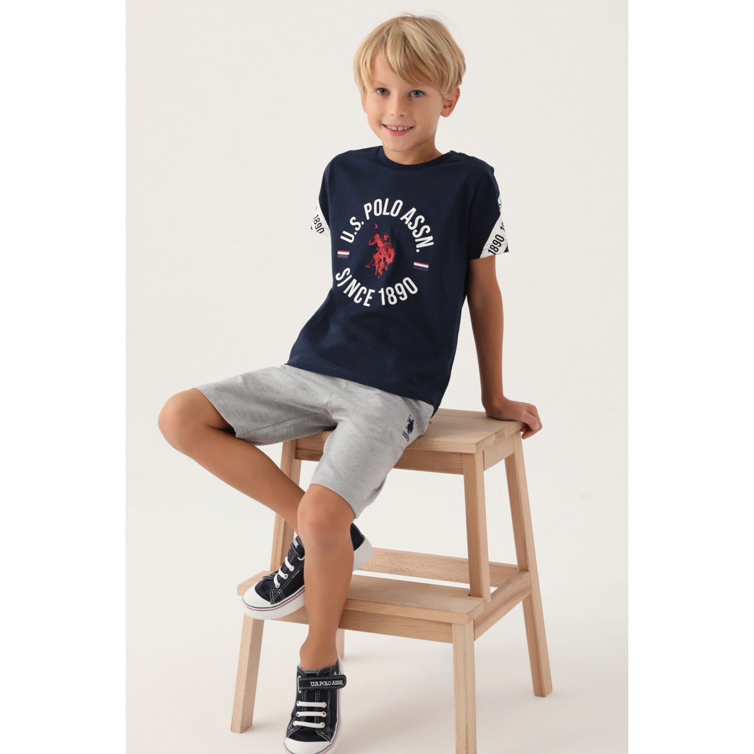 U.S. Polo Assn. Lisanslı Three Colors Lacivert Erkek Çocuk Bermuda Takım