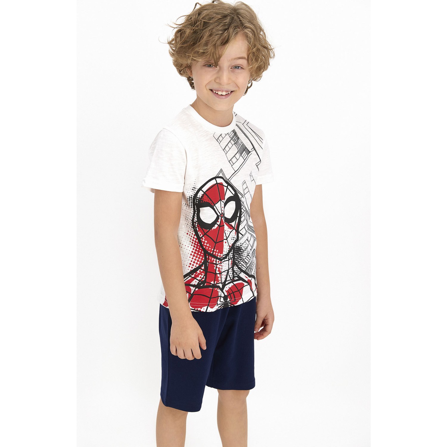 Marvel Spider-Man Lisanslı Krem Erkek Çocuk Bermuda Takım