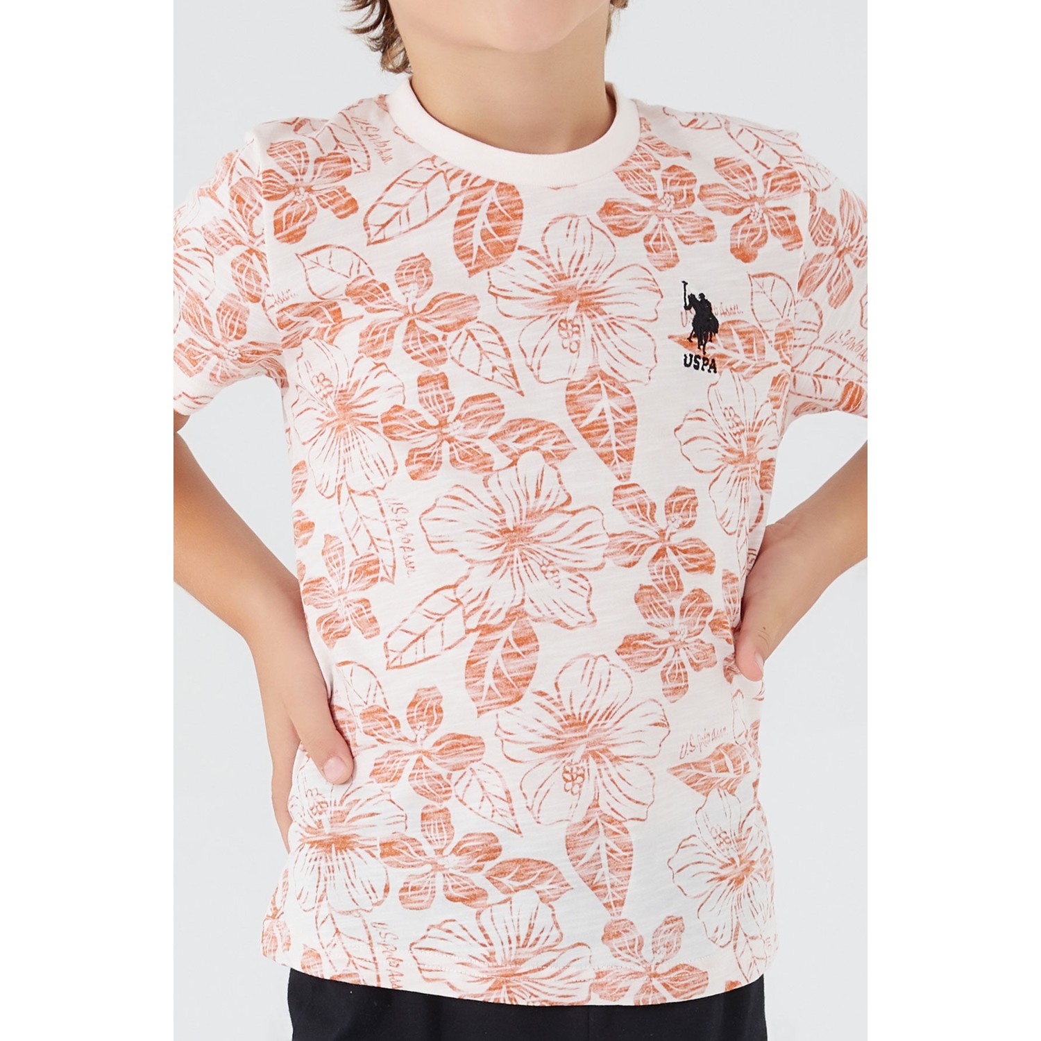U.S. Polo Assn.  Flowered Beyaz Erkek Çocuk Kısa Kol Pijama Takım
