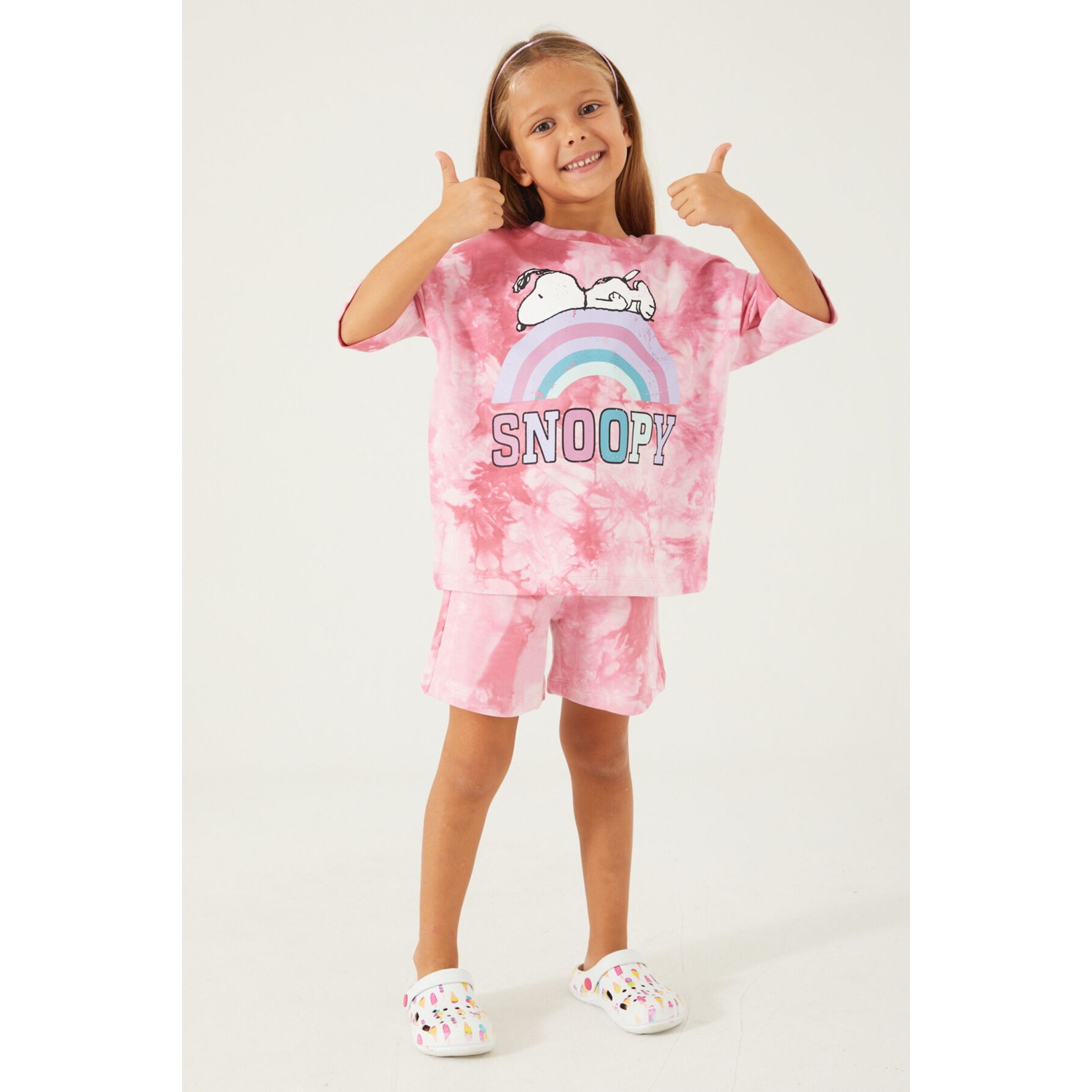 Snoopy Rainbow Kahverengi Kız Çocuk Şort Takım