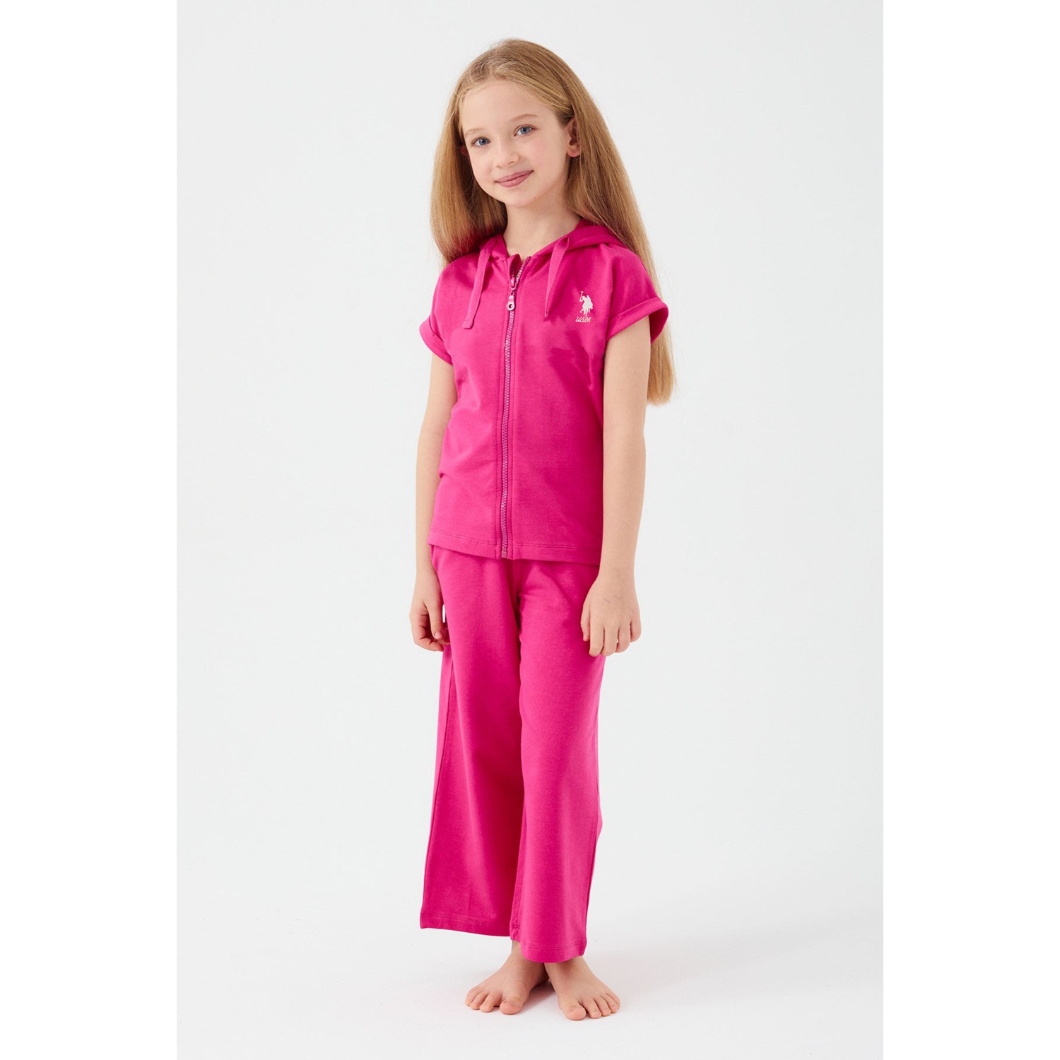 U.S. Polo Assn.  Zipper Thread Fuşya Kız Çocuk Kısa Kol Pijama Takım