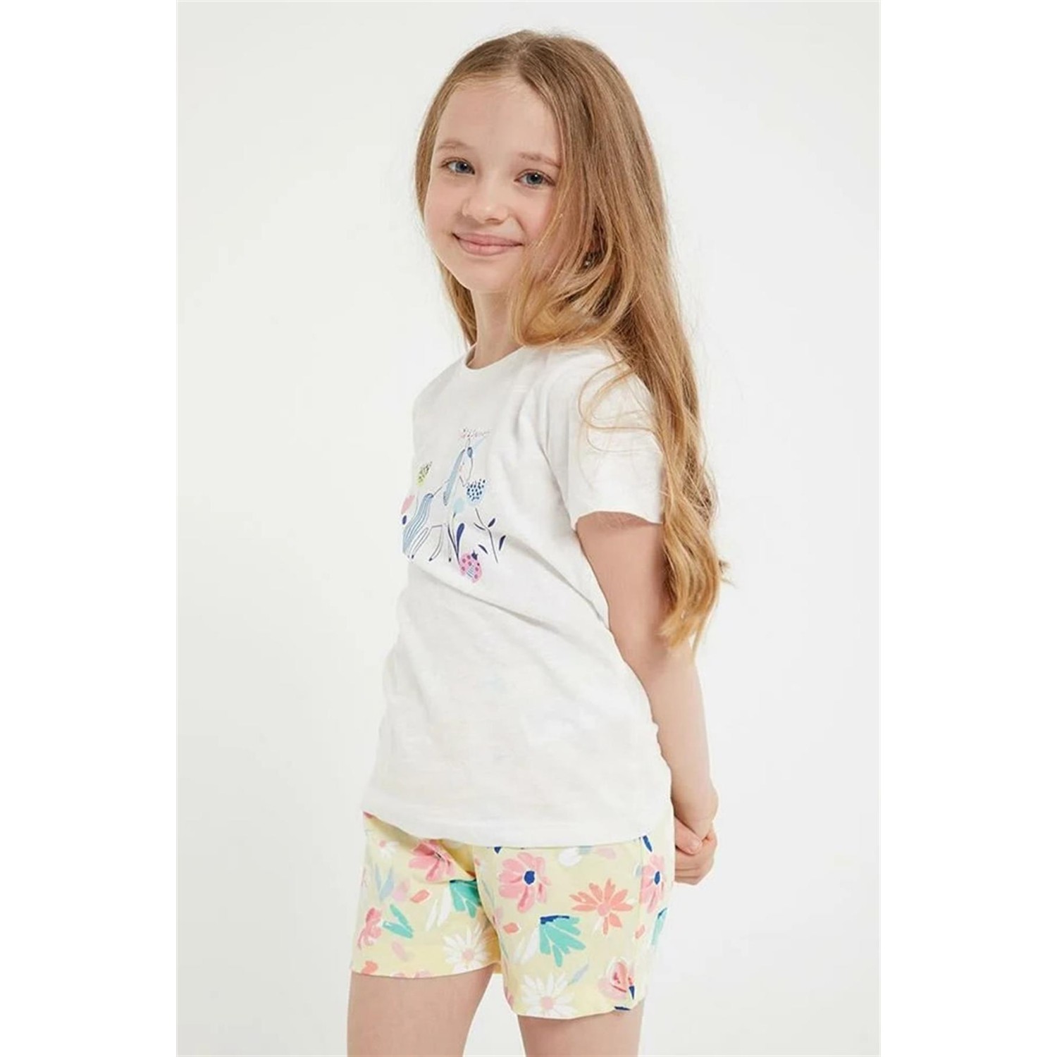 RolyPoly RP-2814-2 Yazlık Kız Çocuk Şort Takım Krem