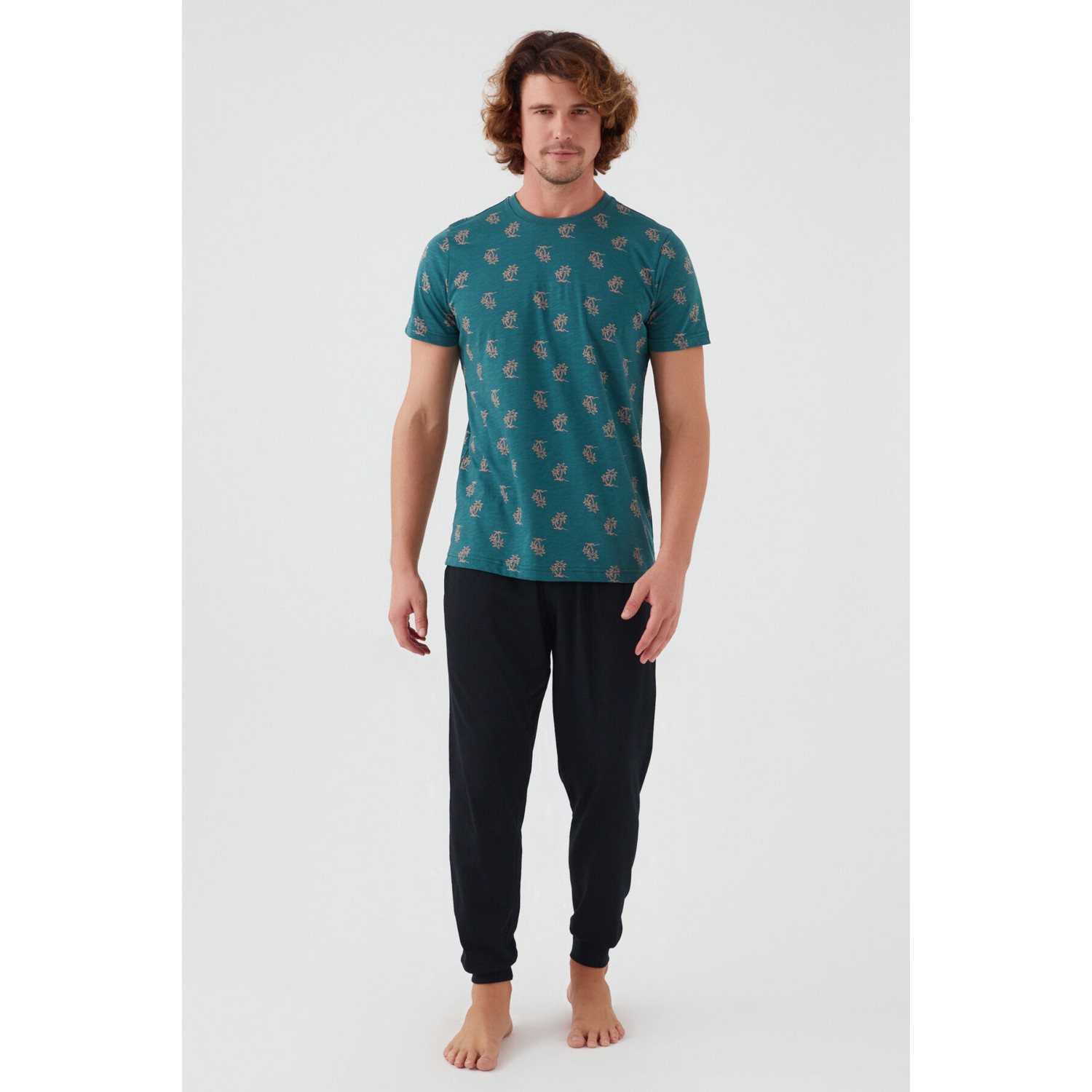 Arnetta Palm Tree Yeşil Erkek Kısa Kol Pijama Takım