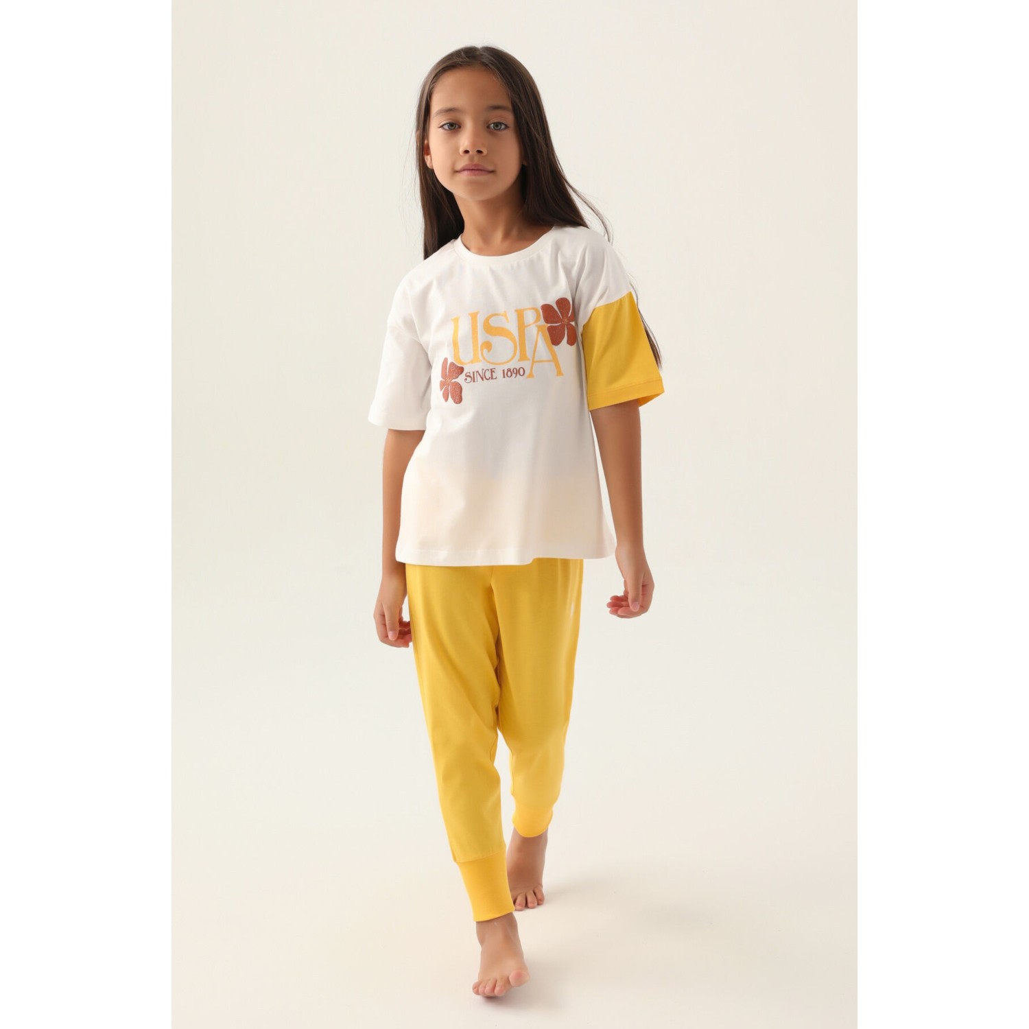 U.S. Polo Assn. Lisanslı Rose Krem Kız Çocuk Pijama Takım...