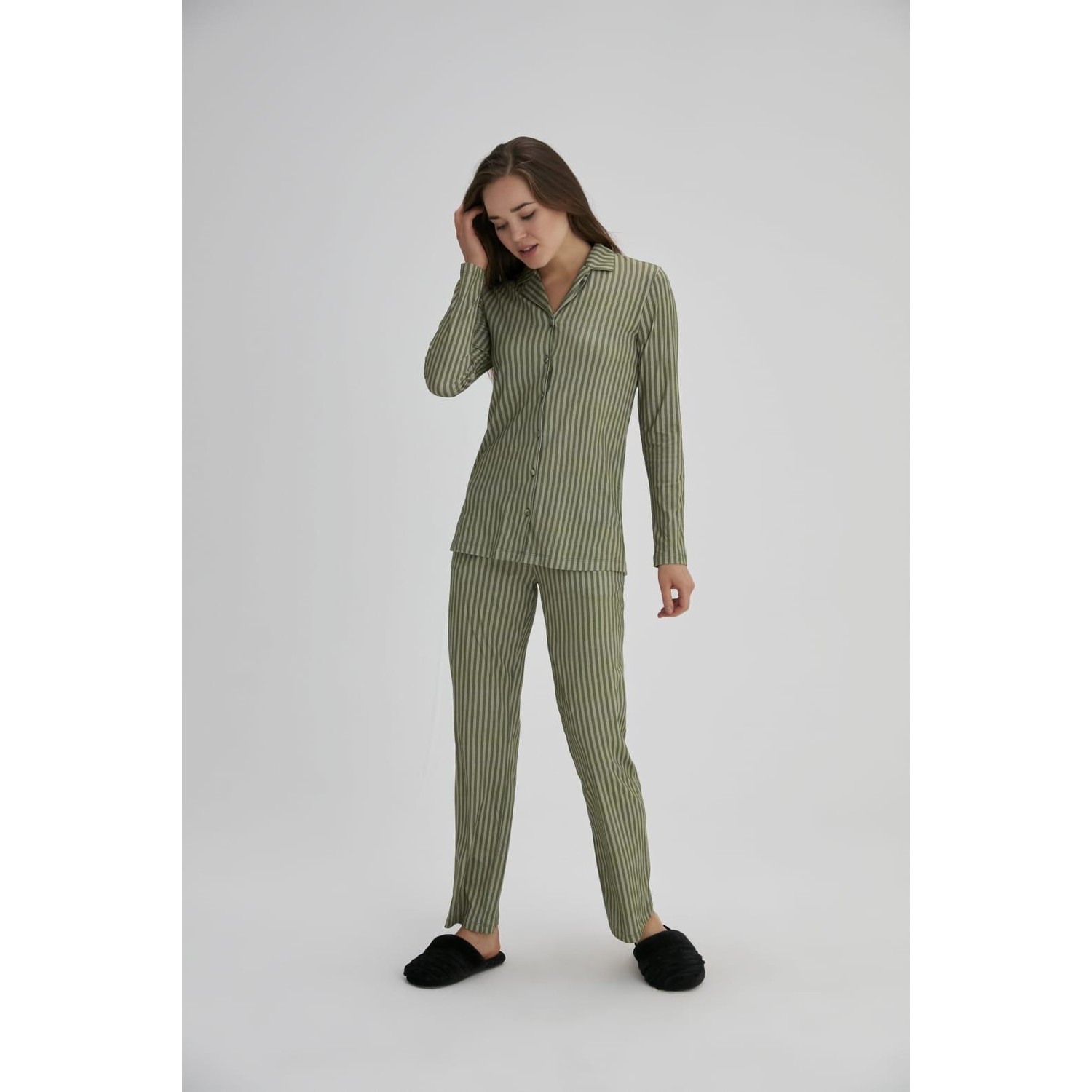 Eros 27690 Bayan Çizgili Gömlek Pijama Takımı