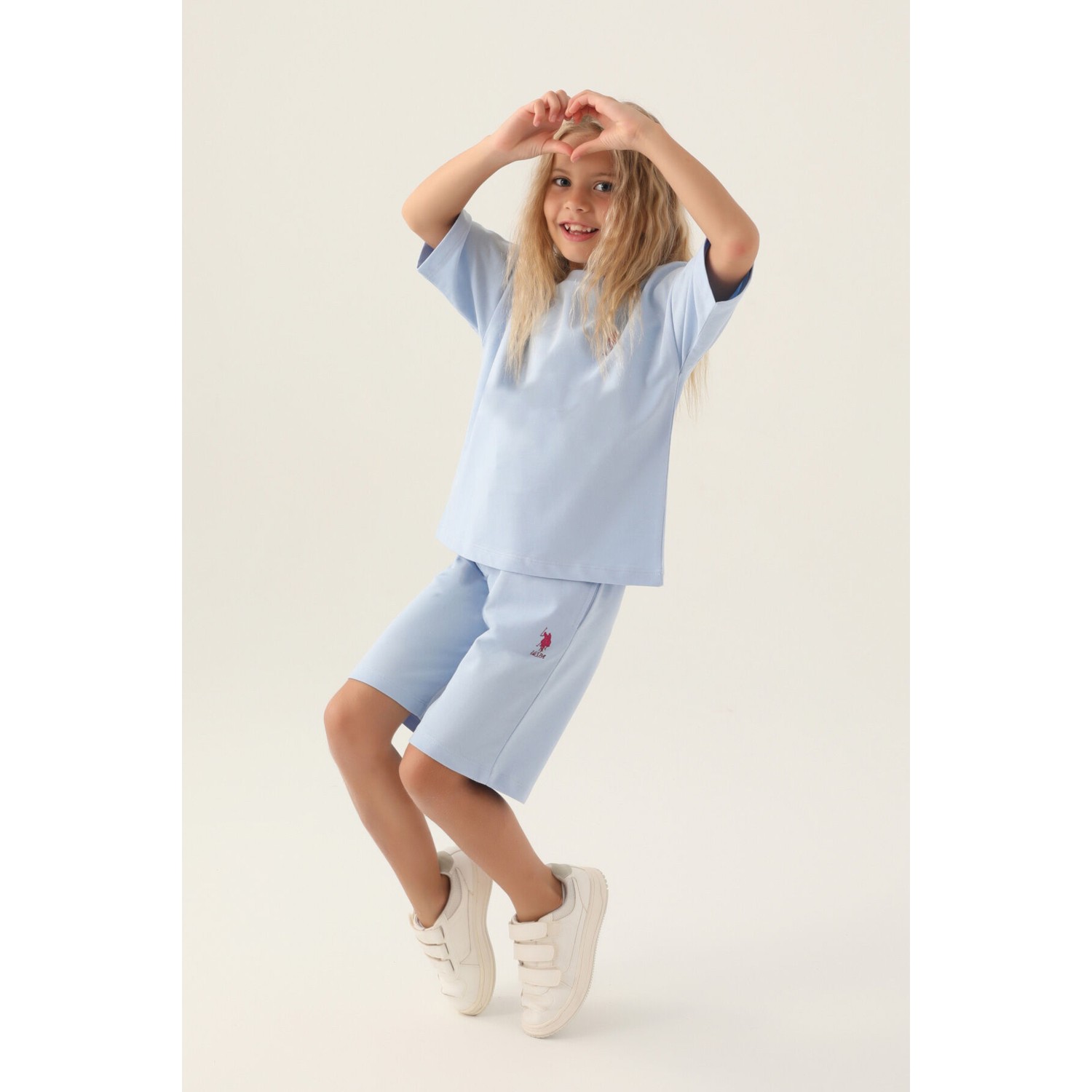 U.S. Polo Assn. Lisanslı Simple Mavi Kız Çocuk Bermuda Takım
