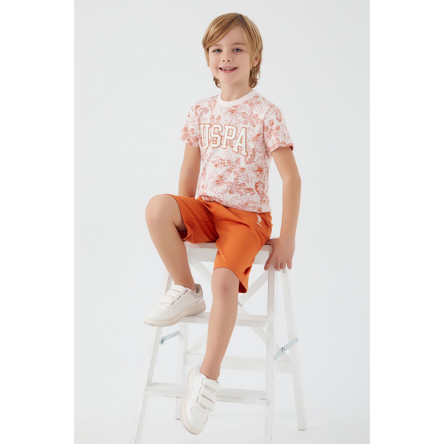 U.S. Polo Assn. Flowered Details Bej Erkek Çocuk Bermuda T...