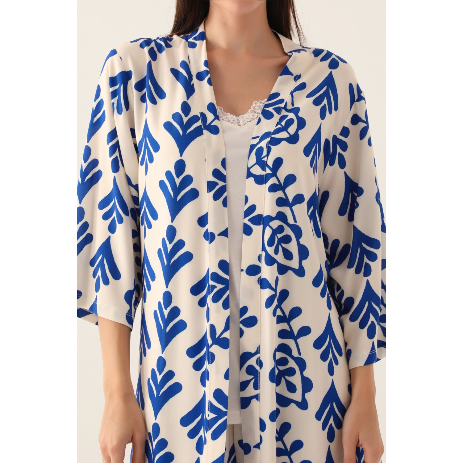 Arnetta Dressing Gown Bej Kadın 3lü Kısa Kol Kısa Kol Pijama Takımı