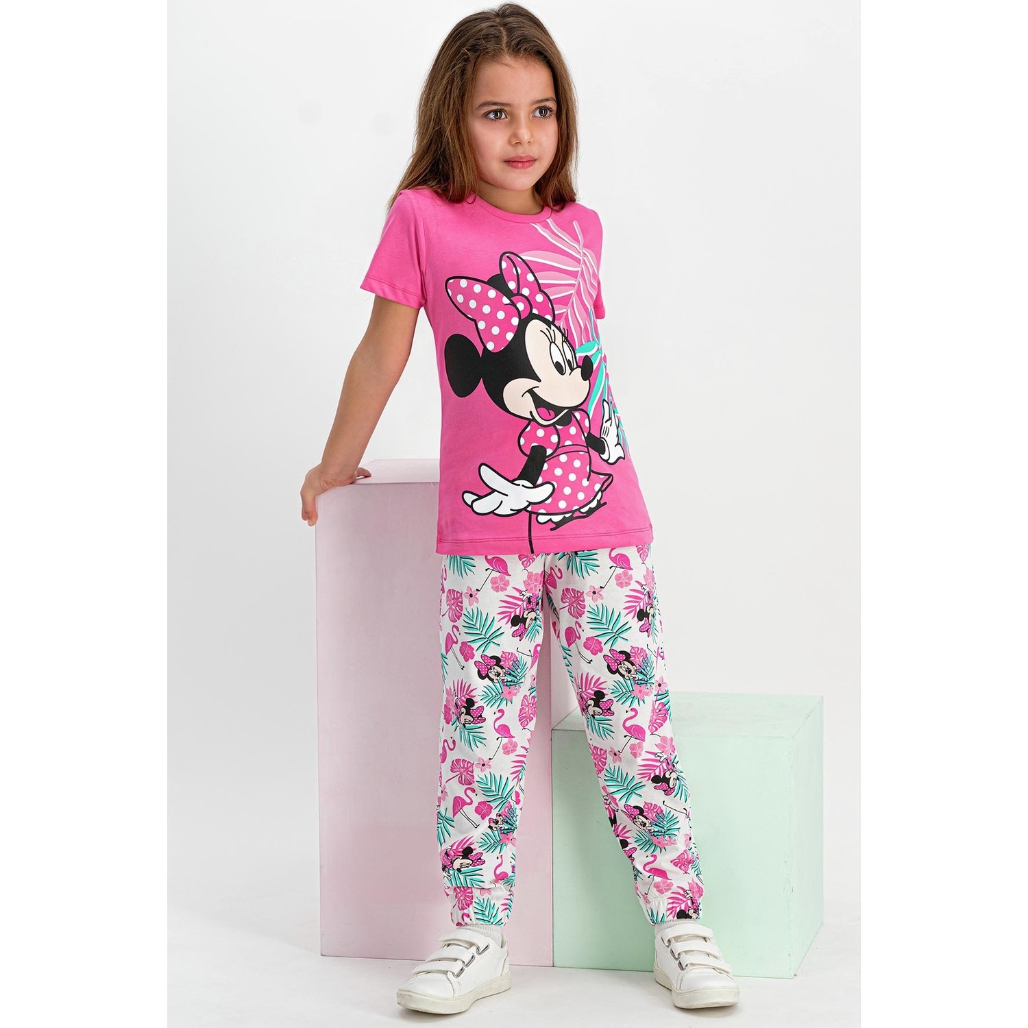 Minnie Mouse Lisanslı Pembe Kısa Kollu Kadın Pijama Takımı