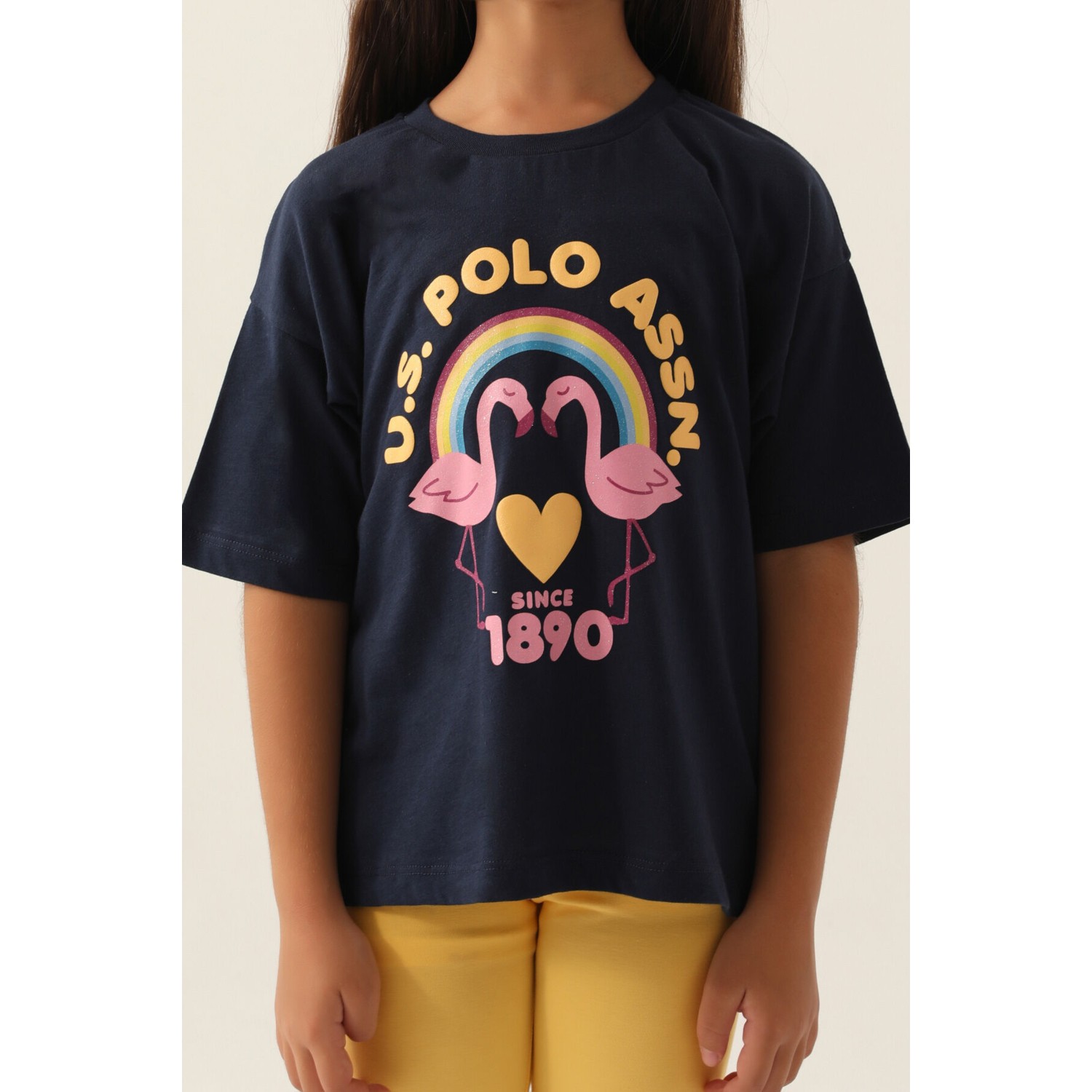 U.S. Polo Assn. Lisanslı Rainbow Lacivert Kız Çocuk Bermuda Takım