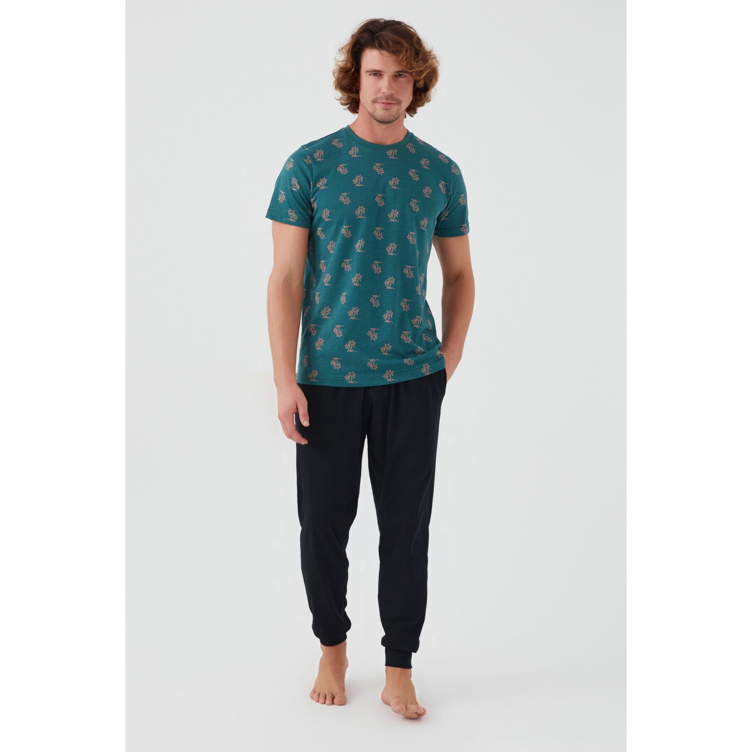 Arnetta Palm Tree Yeşil Erkek Kısa Kol Pijama Takım