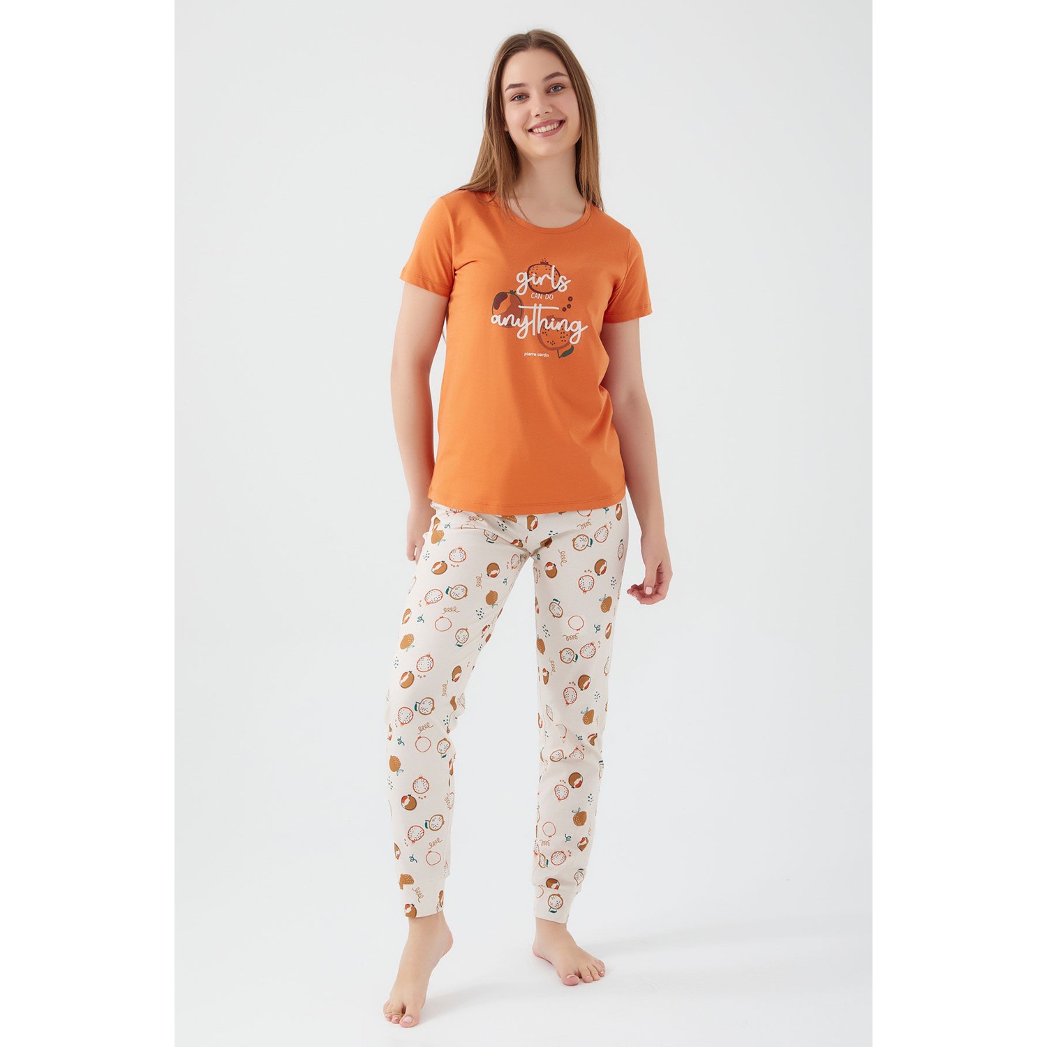 Pierre Cardin Girls Can Do Turuncu Kadın Kısa Kol Pijama Takım