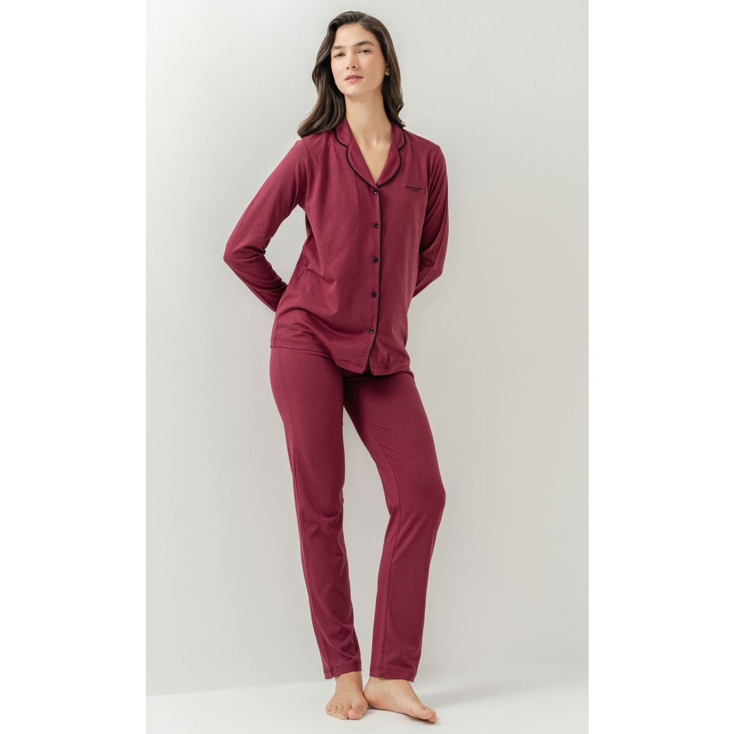 Pıercardın Bayan Yetişkin Gömlek Pijama Takımı Gül Kurusu