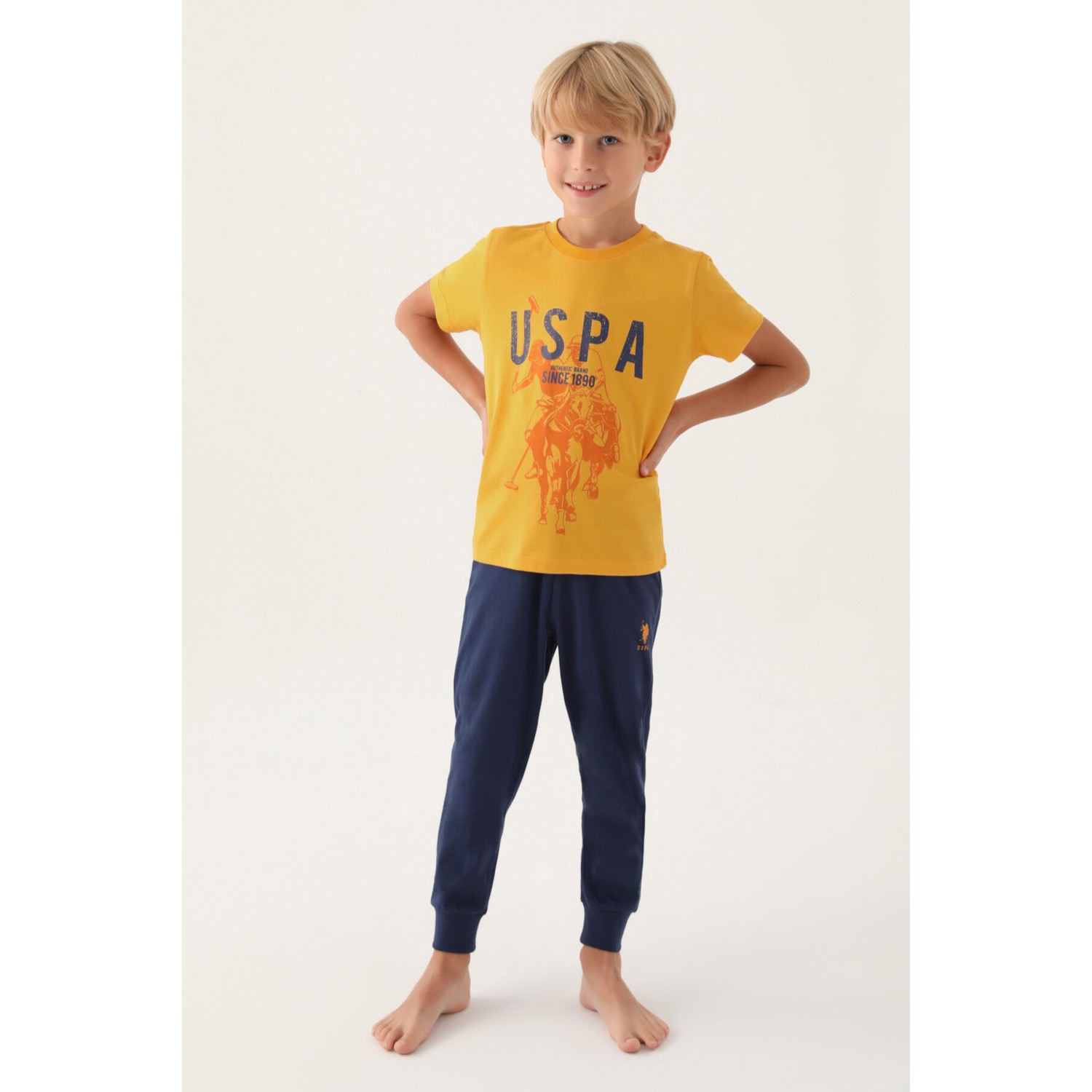 U.S. Polo Assn. Lisanslı Hat Hardal Erkek Çocuk Pijama Ta...
