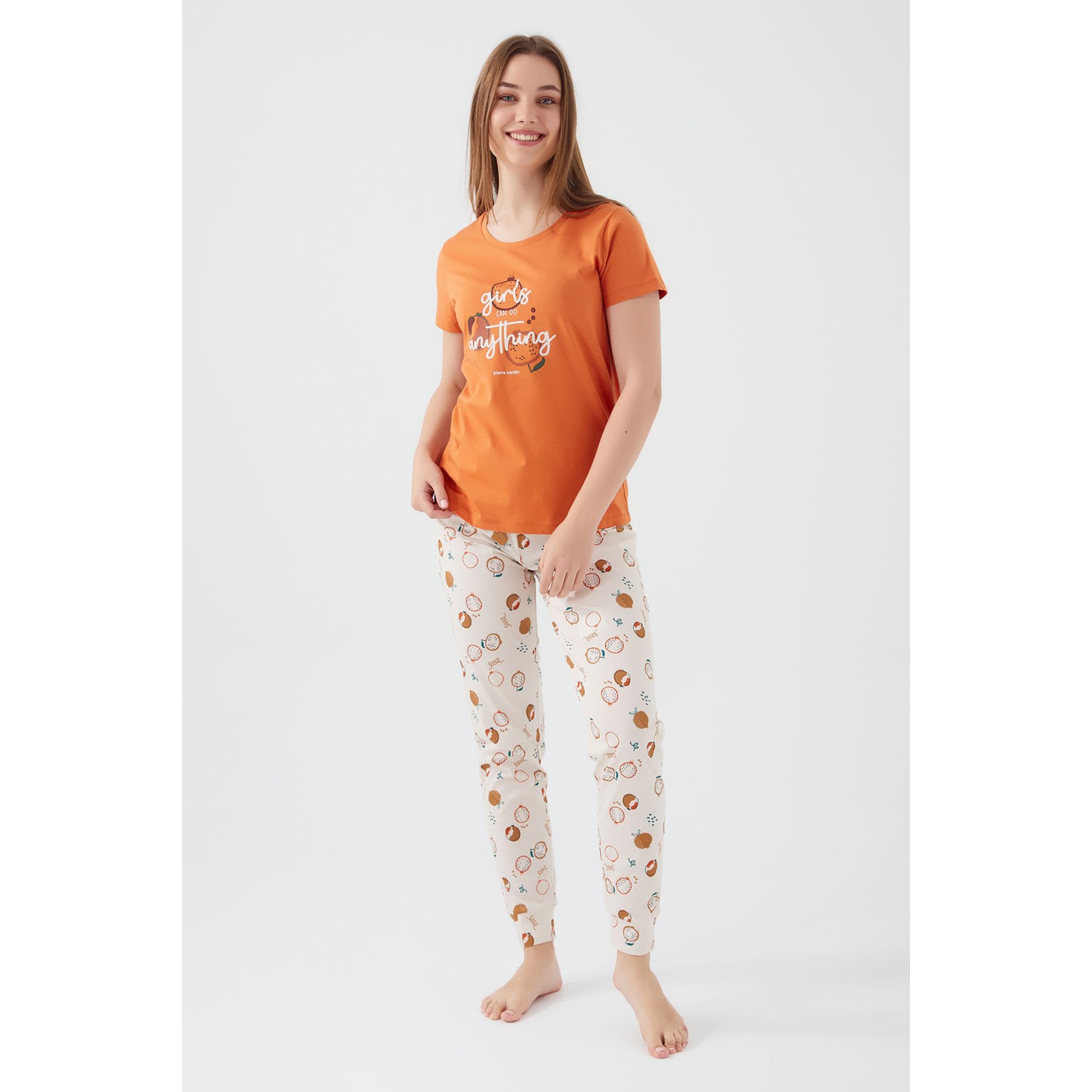 Pierre Cardin Girls Can Do Turuncu Kadın Kısa Kol Pijama Takım