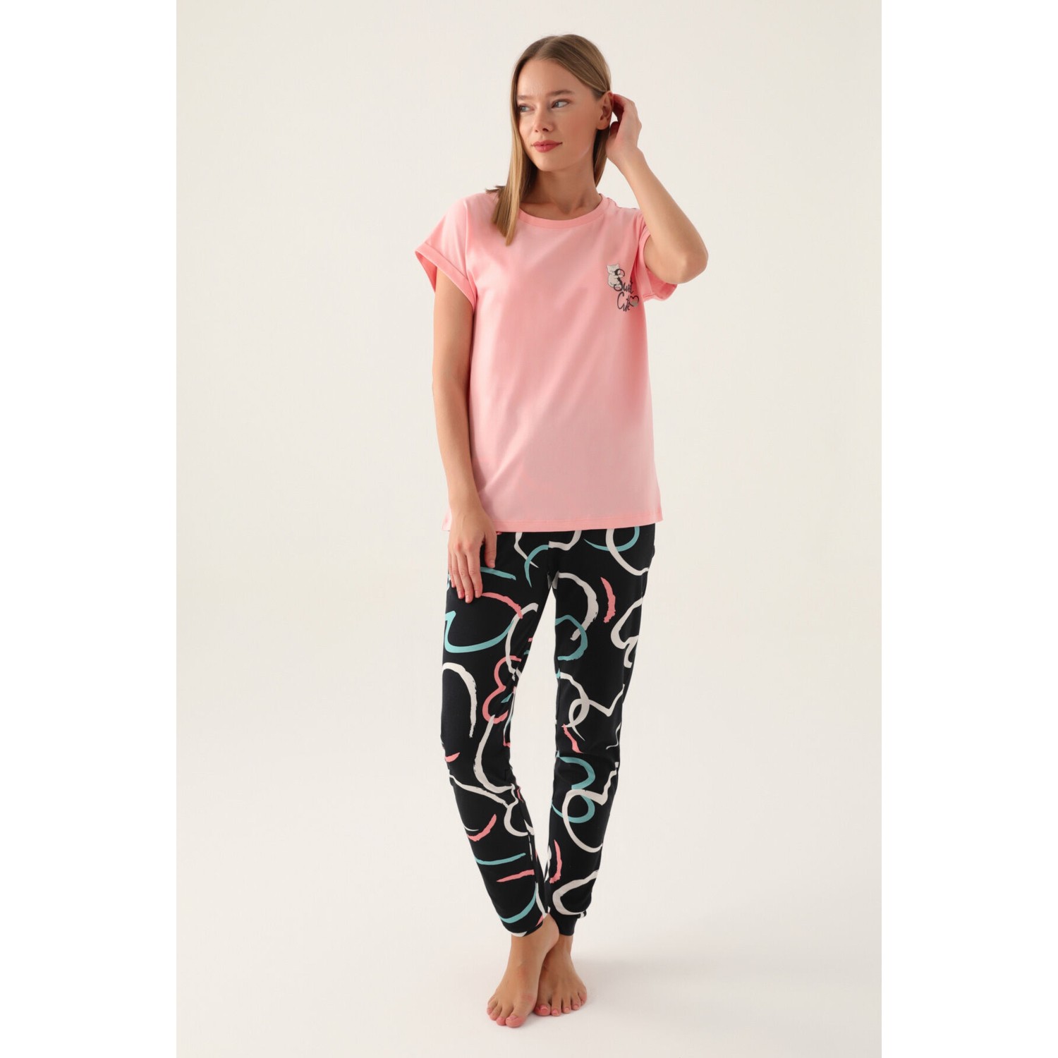 RolyPoly Cute Somon Kadın Kısa Kol Pijama Takımı