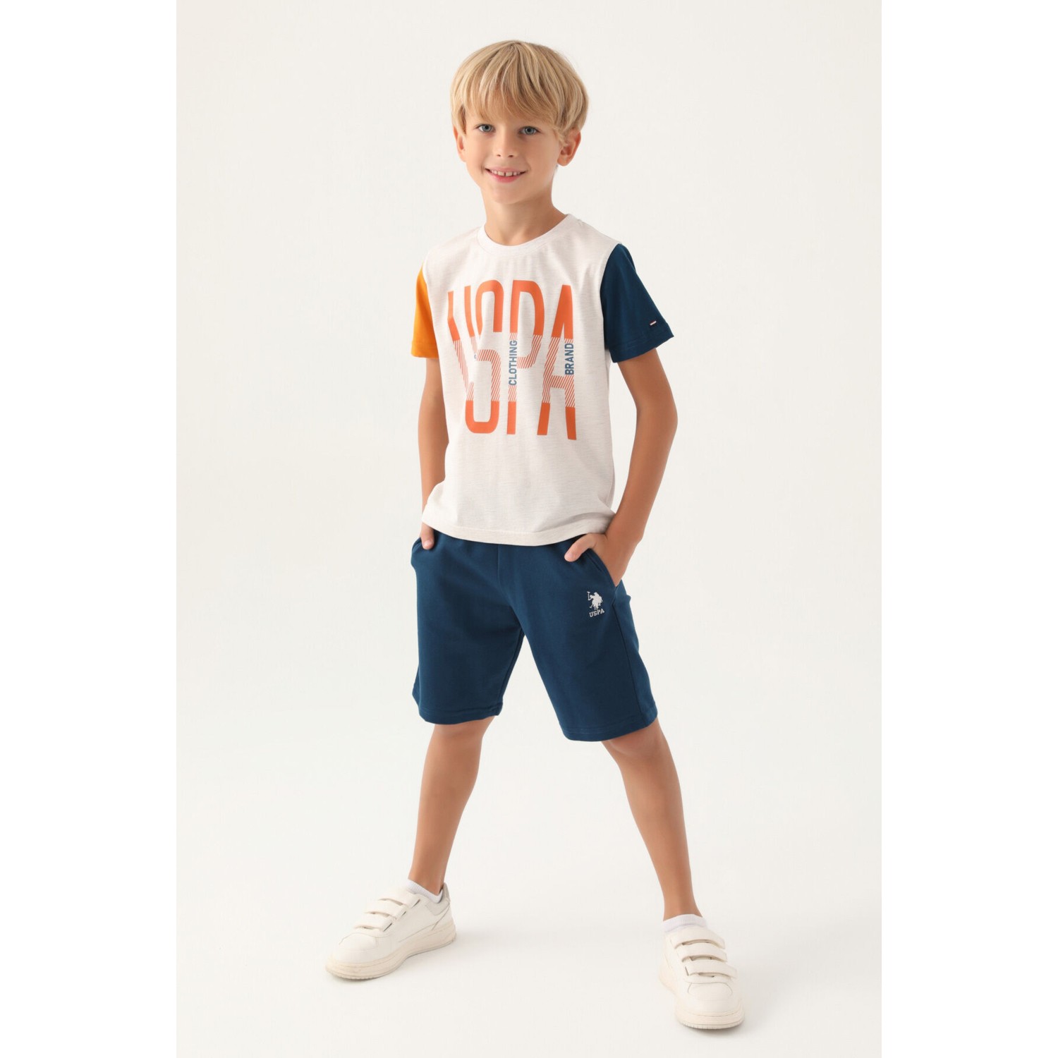 U.S. Polo Assn. Lisanslı Brand Krem Erkek Çocuk Bermuda Ta...