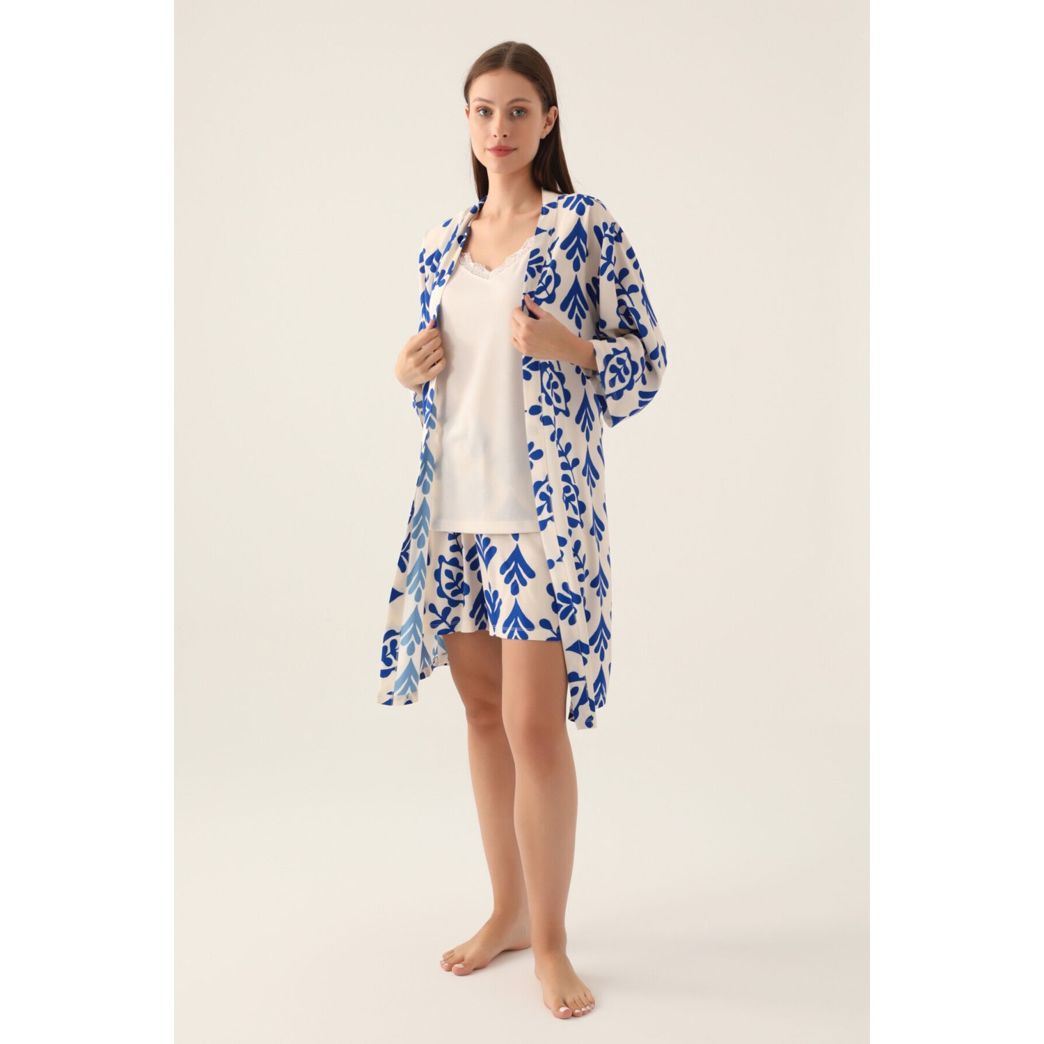 Arnetta Dressing Gown Bej Kadın 3lü Kısa Kol Kısa Kol Pija...
