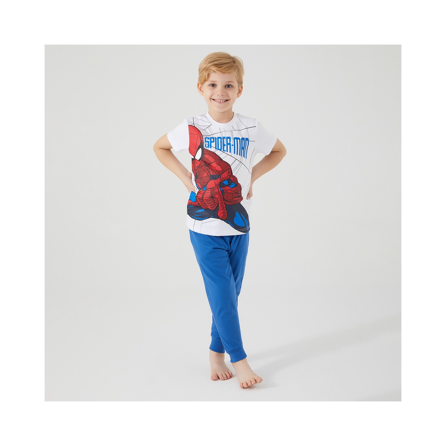 Marvel Spider-Man The Flying Hero Beyaz Erkek Çocuk Kısa Kol Pijama Takım