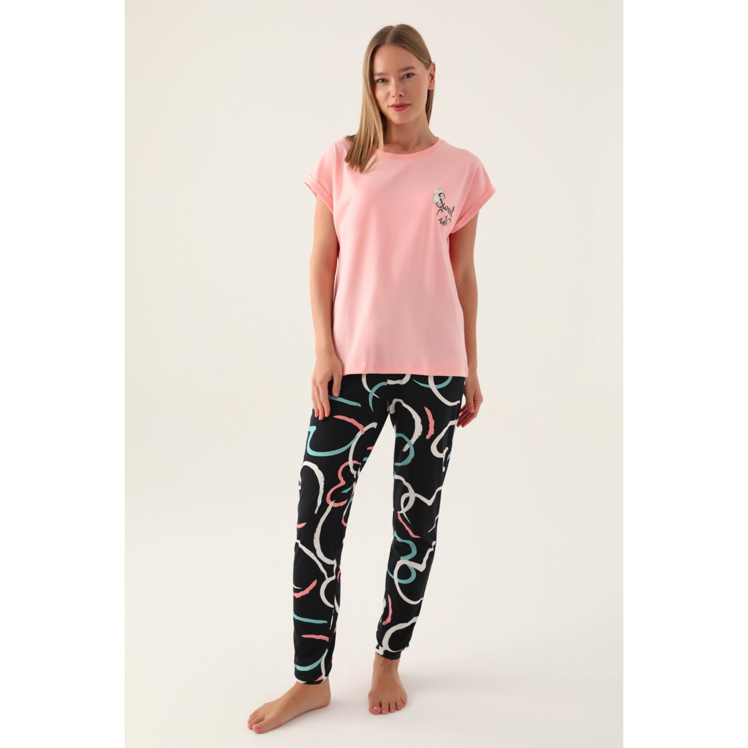 RolyPoly Cute Somon Kadın Kısa Kol Pijama Takımı