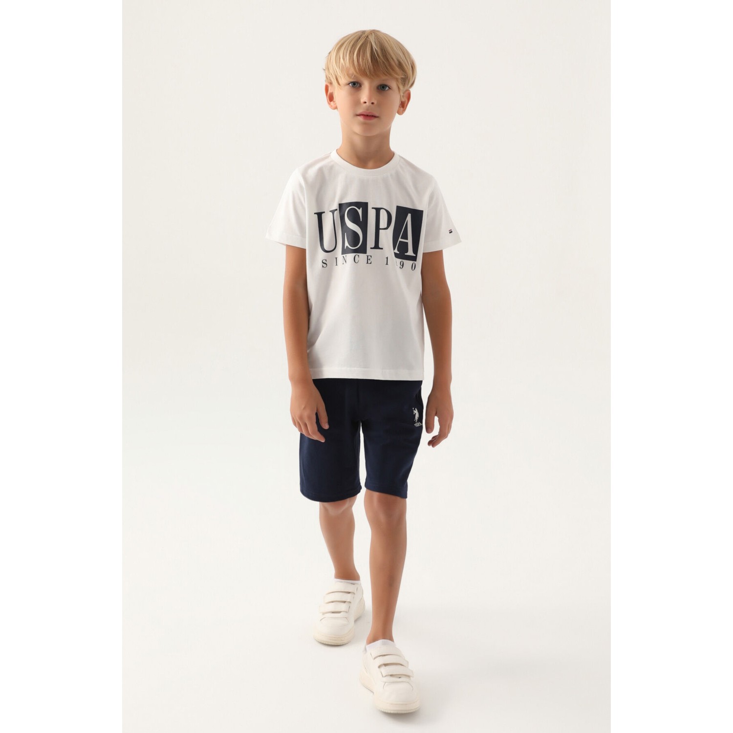 U.S. Polo Assn. Lisanslı Written Krem Erkek Çocuk Bermuda Takım