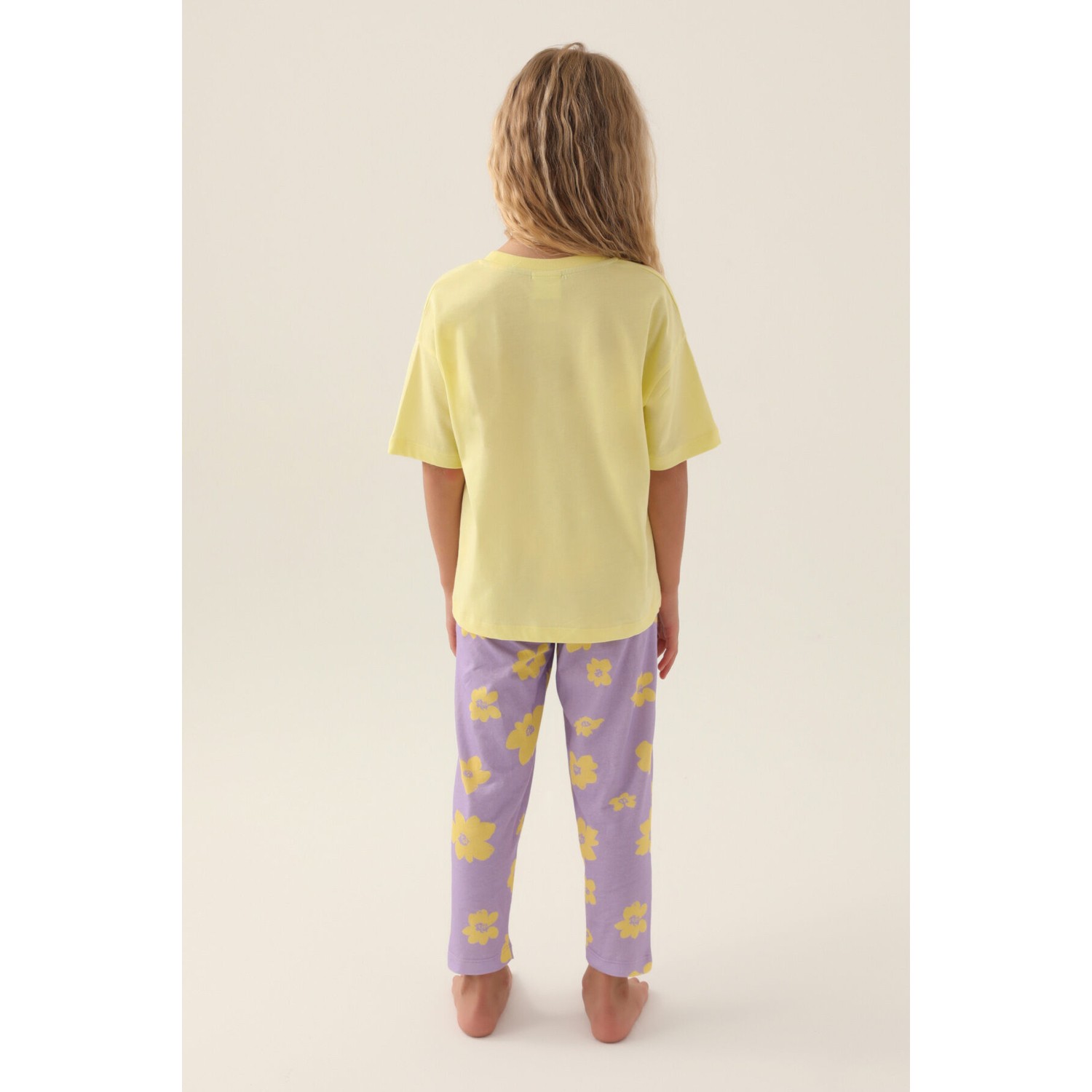 U.S. Polo Assn.  Lisanslı Floral Pattern Bej Kız Çocuk Pijama Takımı
