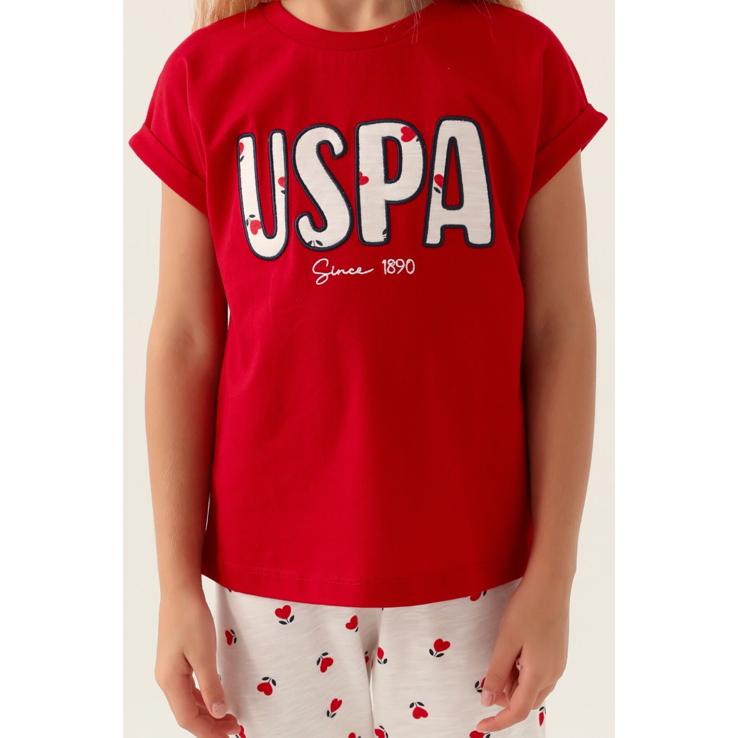 U.S. Polo Assn.  Lisanslı Text Printed Kırmızı Kız Çocuk Pijama Takımı