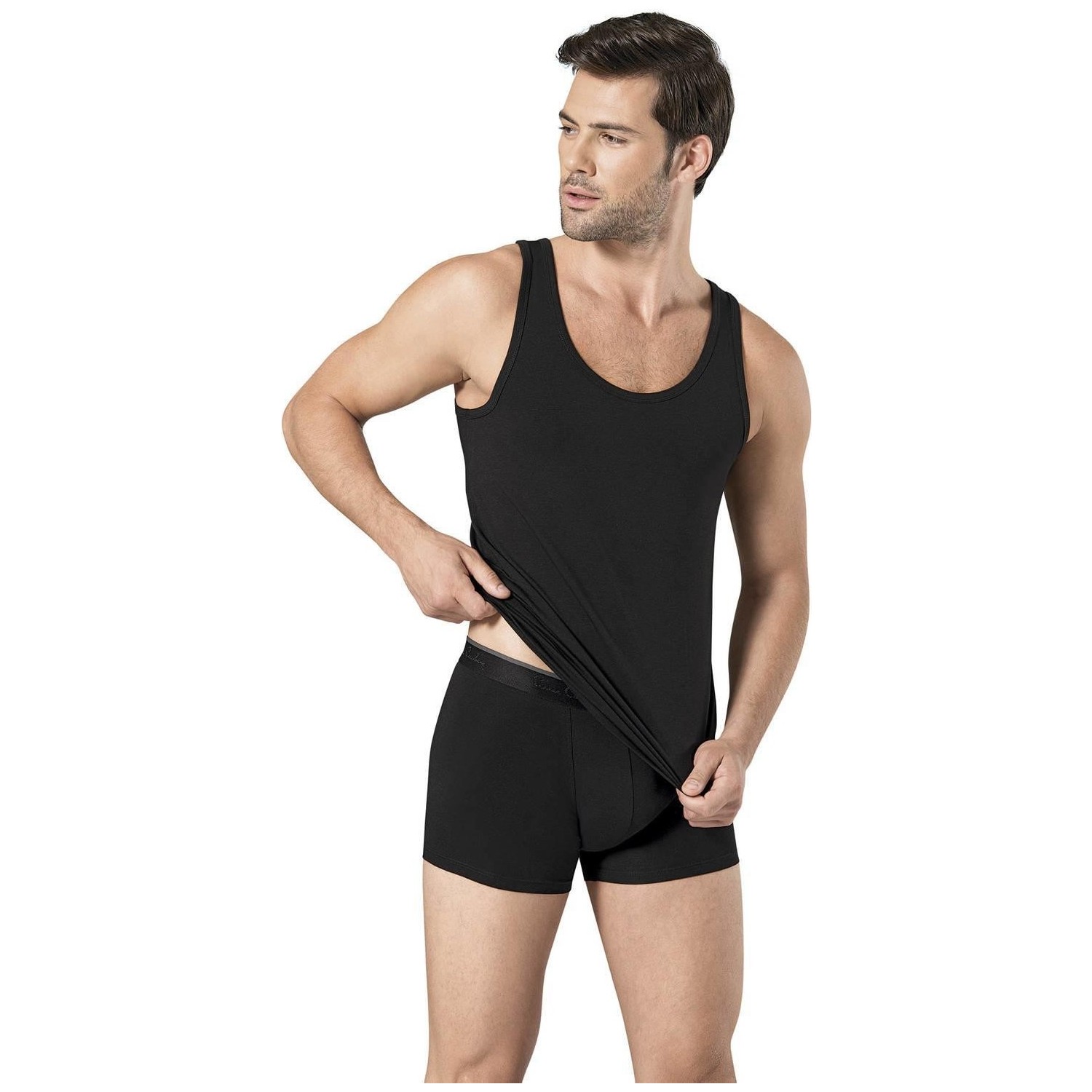 Pierre Cardin Yazılı Erkek Stretch Atlet Boxer Çamaşır Takımı Siyah