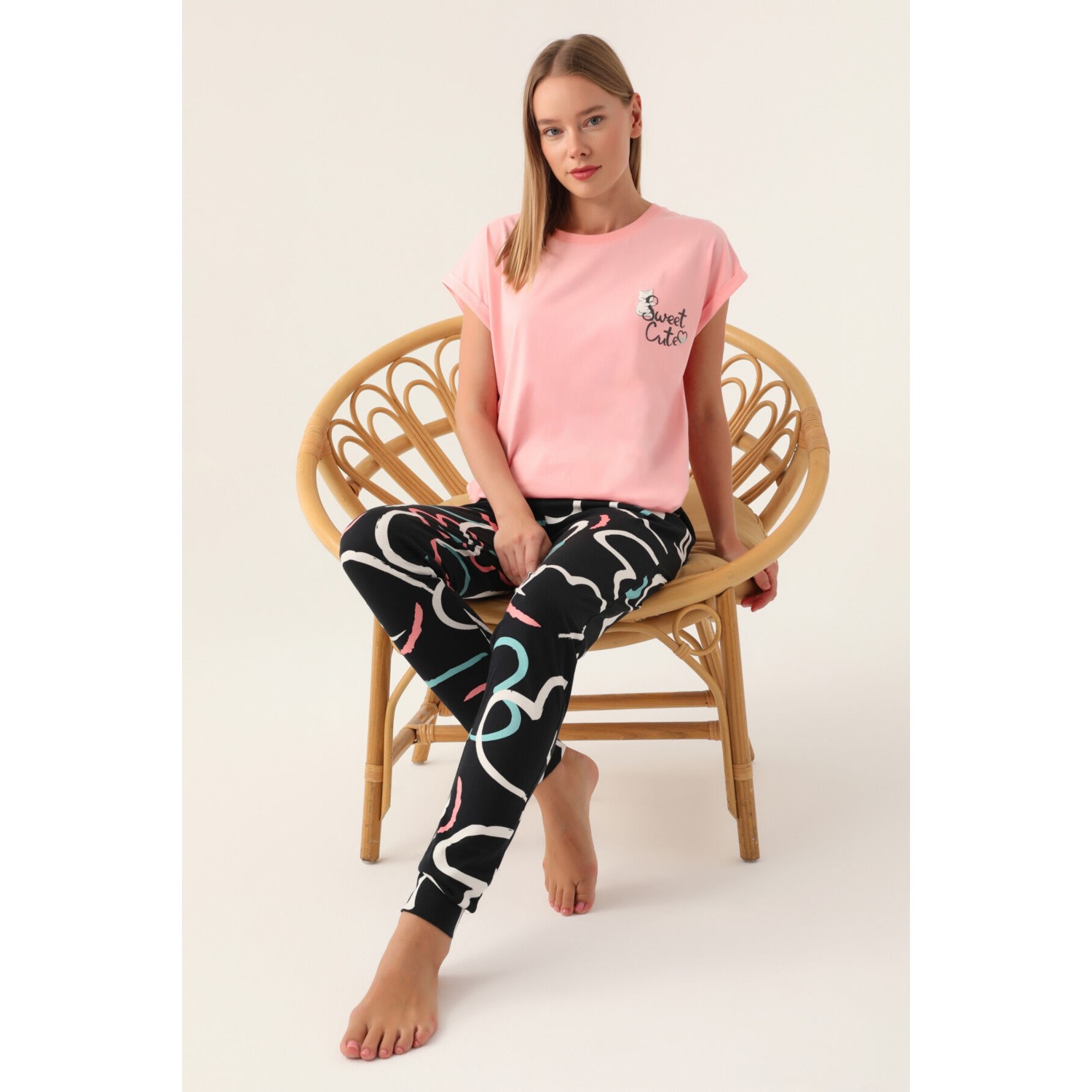RolyPoly Cute Somon Kadın Kısa Kol Pijama Takımı