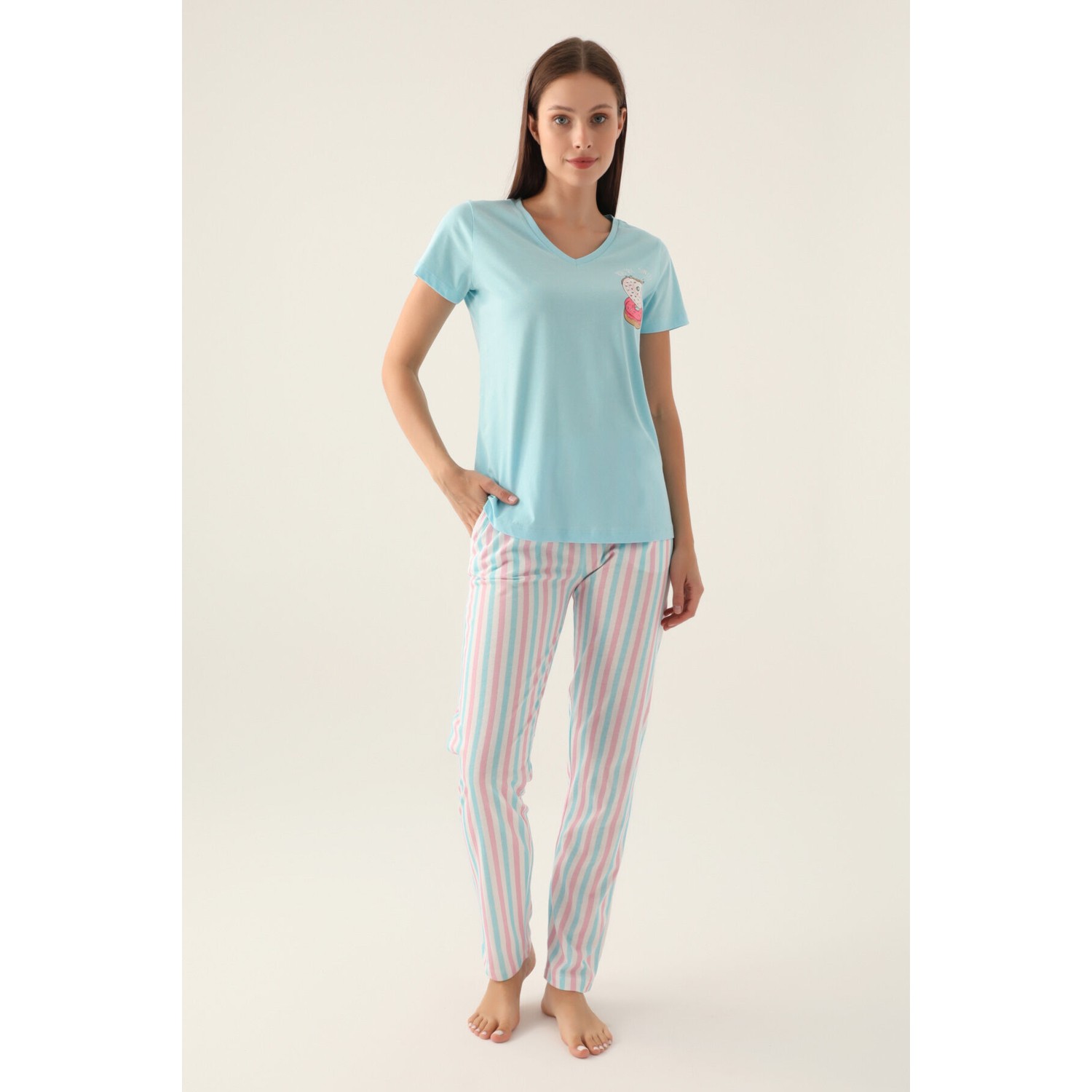 Arnetta Sweet Açık Mavi Kadın Kısa Kol Pijama Takımı