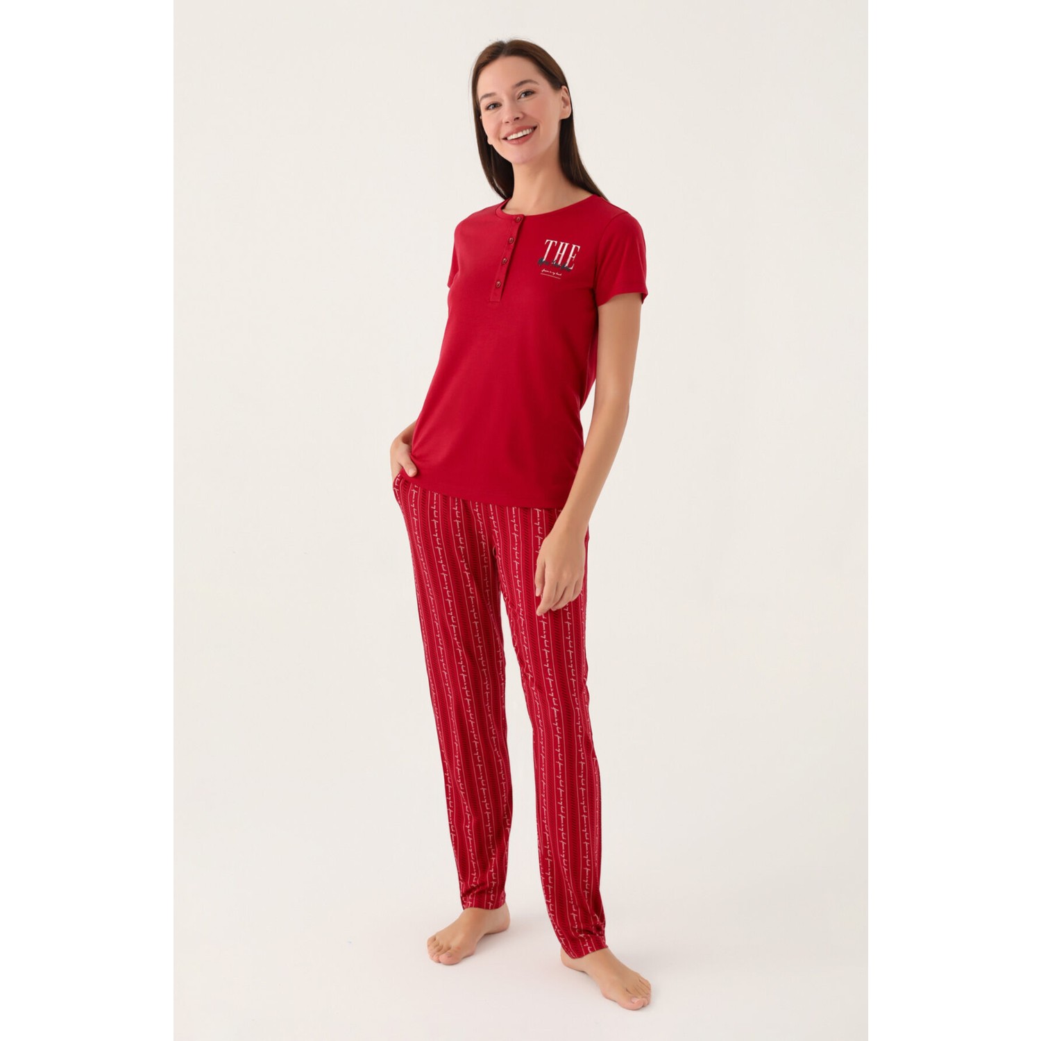 Arnetta Kadın Kırmızı Kısa Kol Pijama Takım