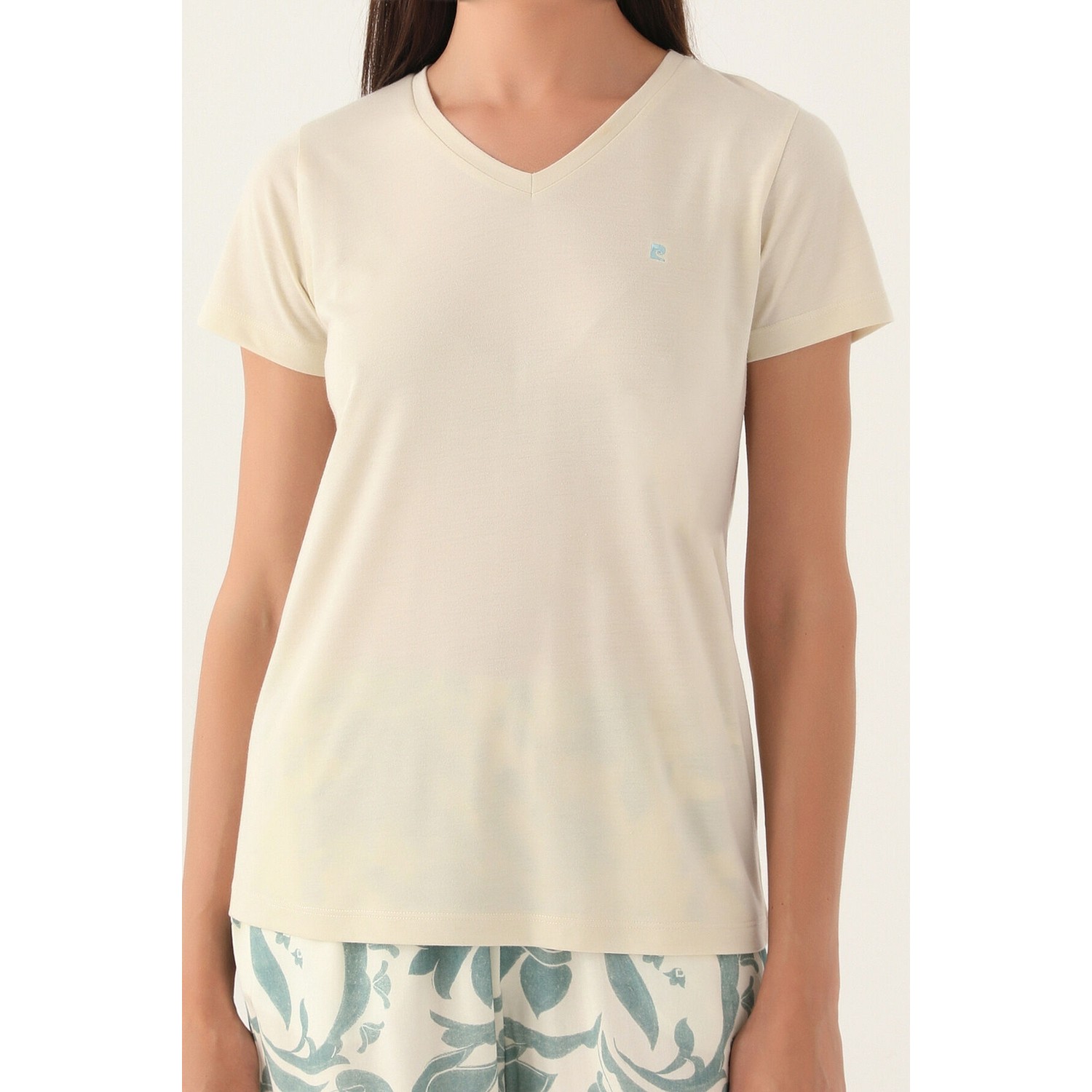 Pierre Cardin V-Neck Krem Kadın Şort Takım