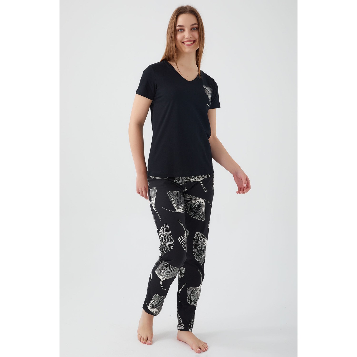 Pierre Cardin Wanderful Siyah Kadın Kısa Kol Pijama Takım