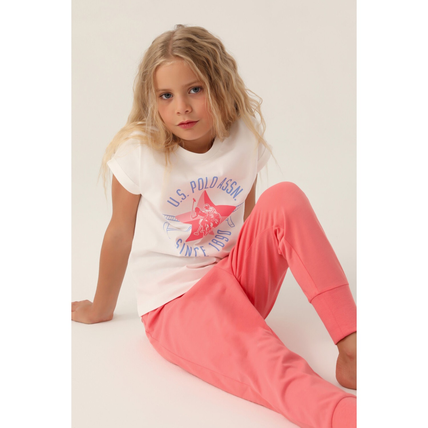 U.S. Polo Assn.  Lisanslı Starry Krem Kız Çocuk Pijama Takımı