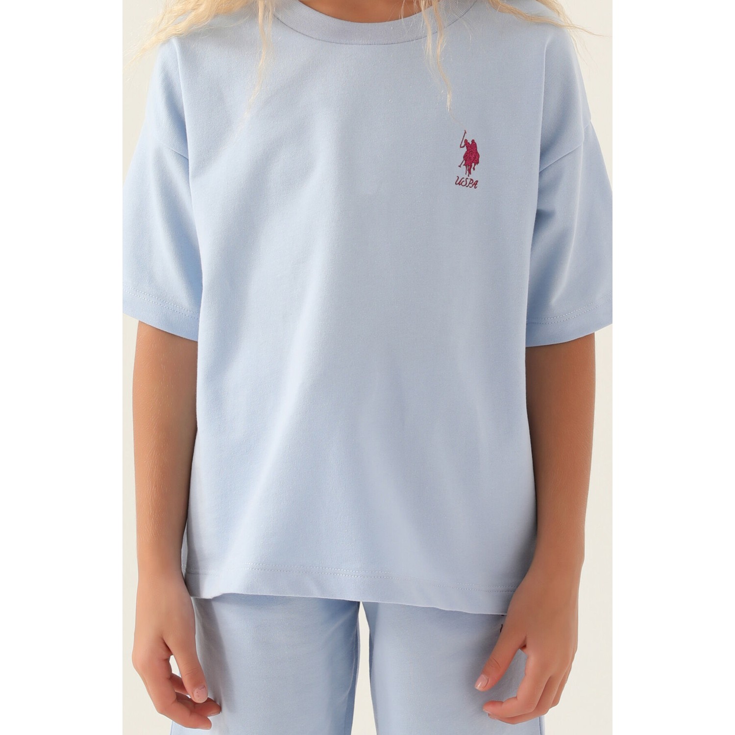 U.S. Polo Assn. Lisanslı Simple Mavi Kız Çocuk Bermuda Takım