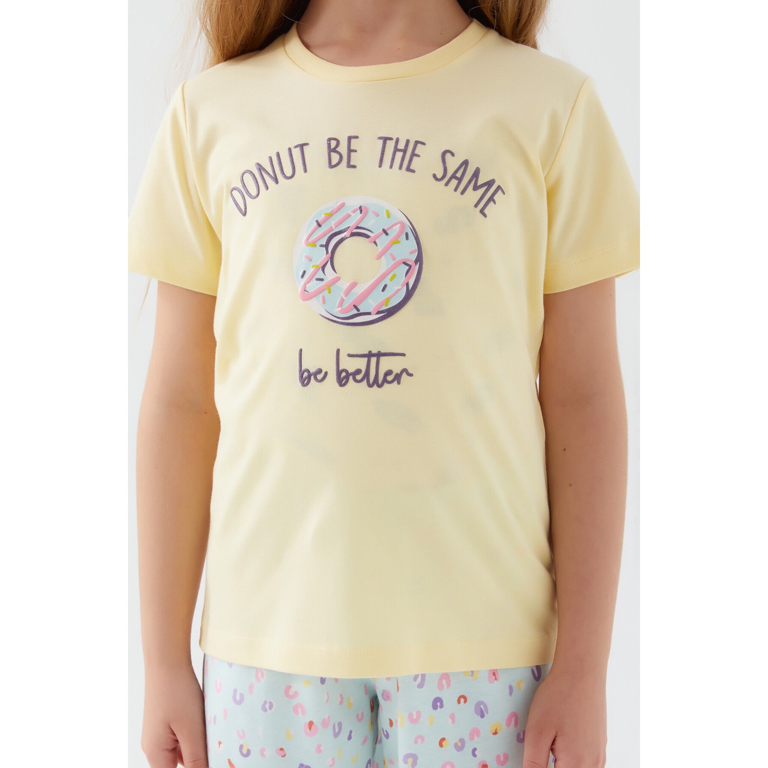 RolyPoly Donut Pattern Açık Sarı Kız Çocuk Kısa Kol Pijama Takım