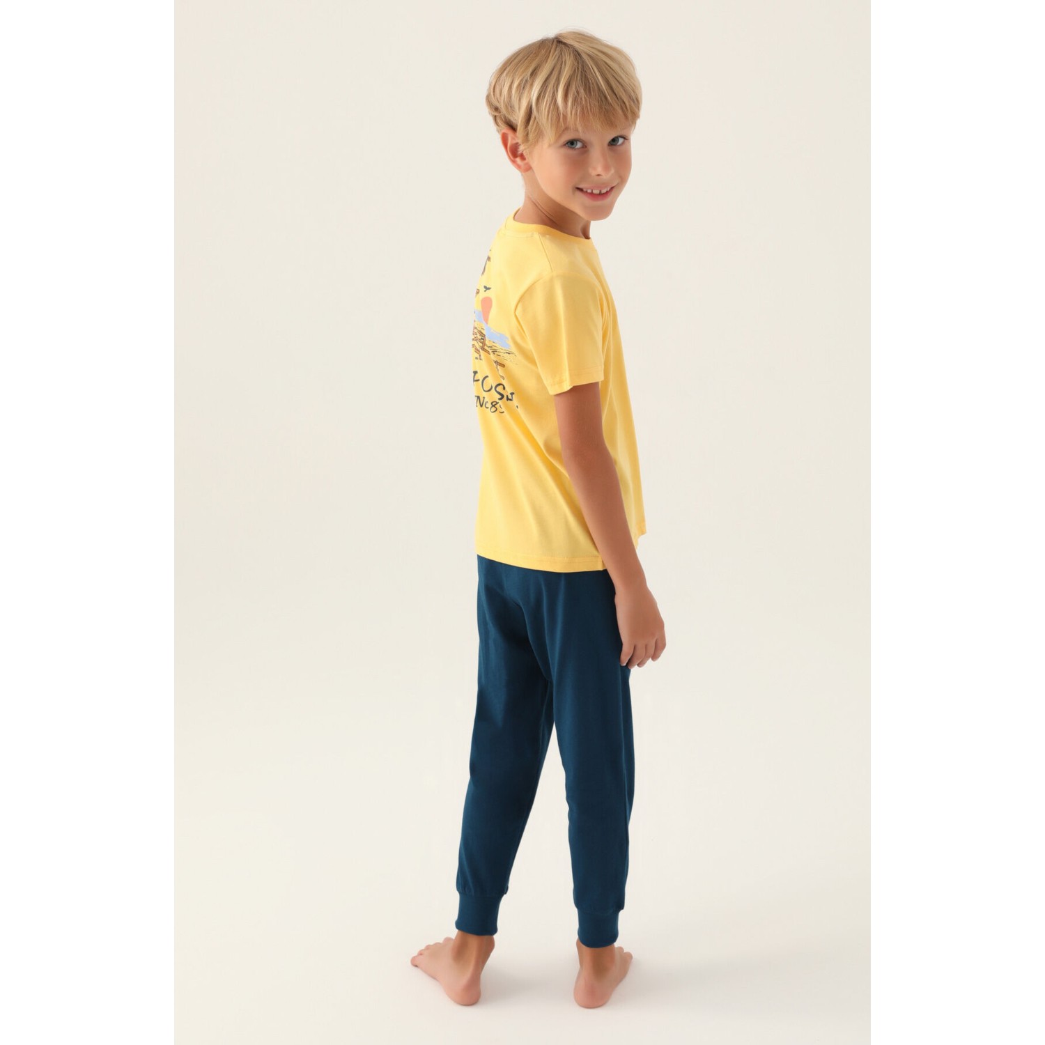 U.S. Polo Assn.  Lisanslı Palm Tree Sarı Erkek Çocuk Pijama Takımı