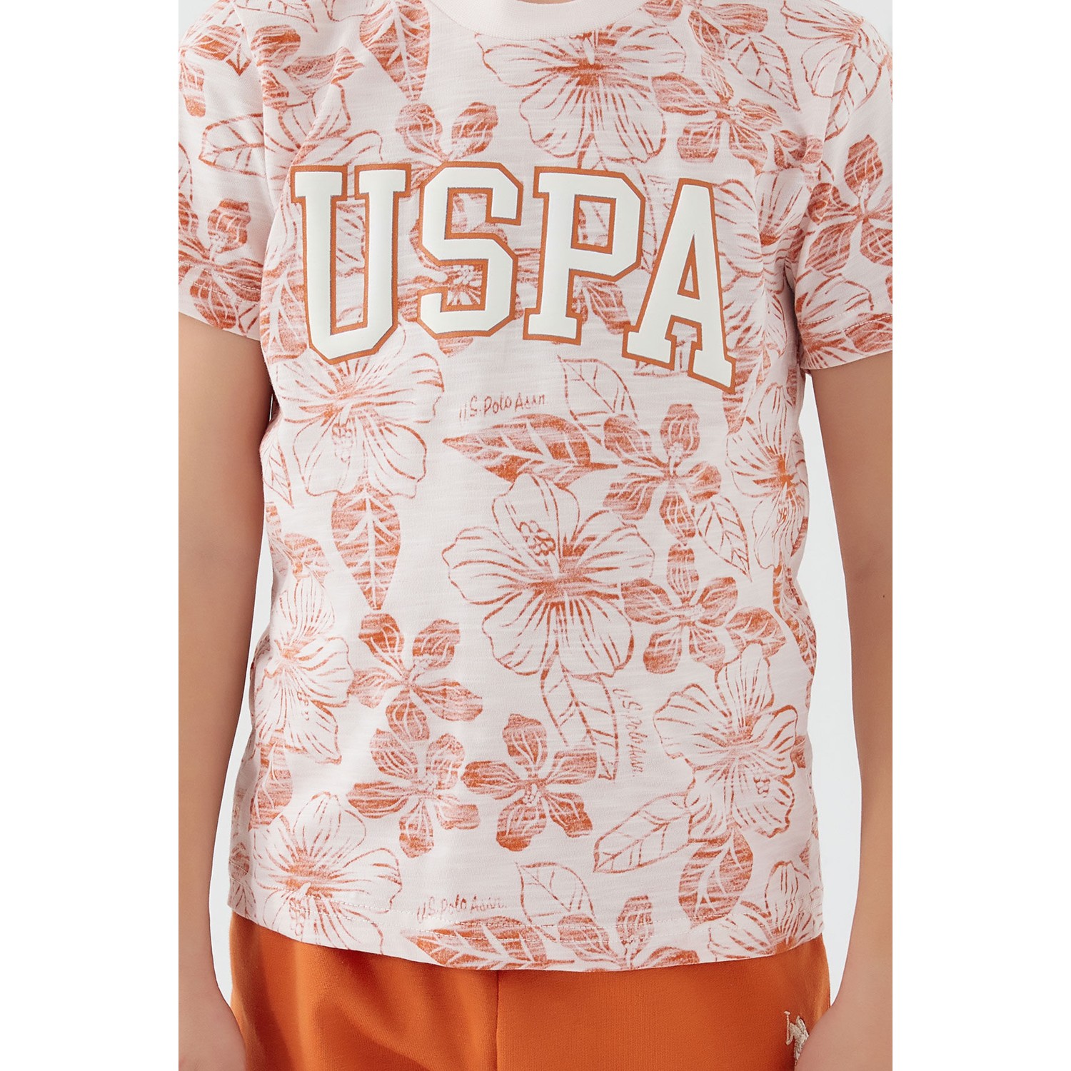 U.S. Polo Assn. Flowered Details Bej Erkek Çocuk Bermuda Takım