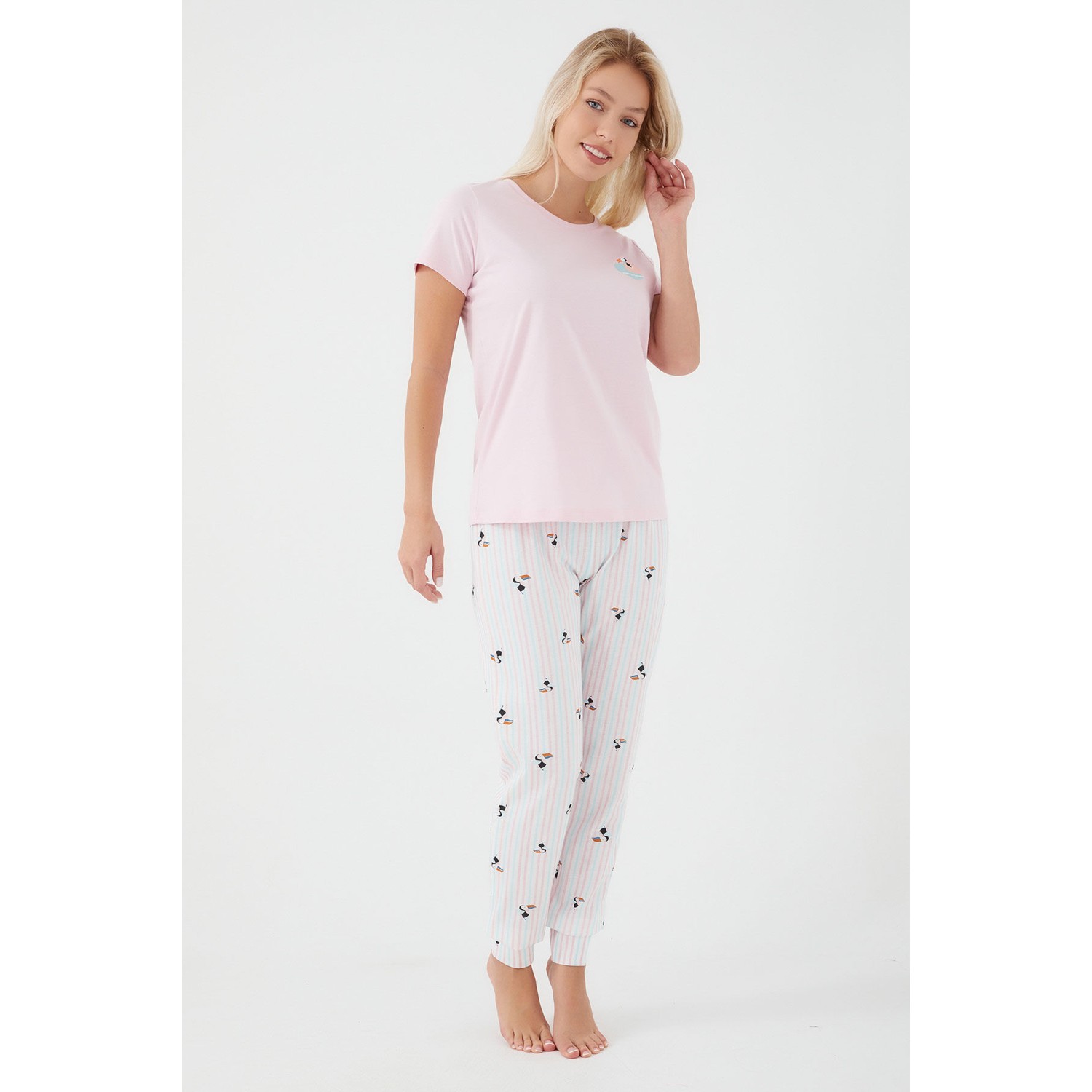 Pierre Cardin Parrot Toz Pembe Kadın Kısa Kol Pijama Takım