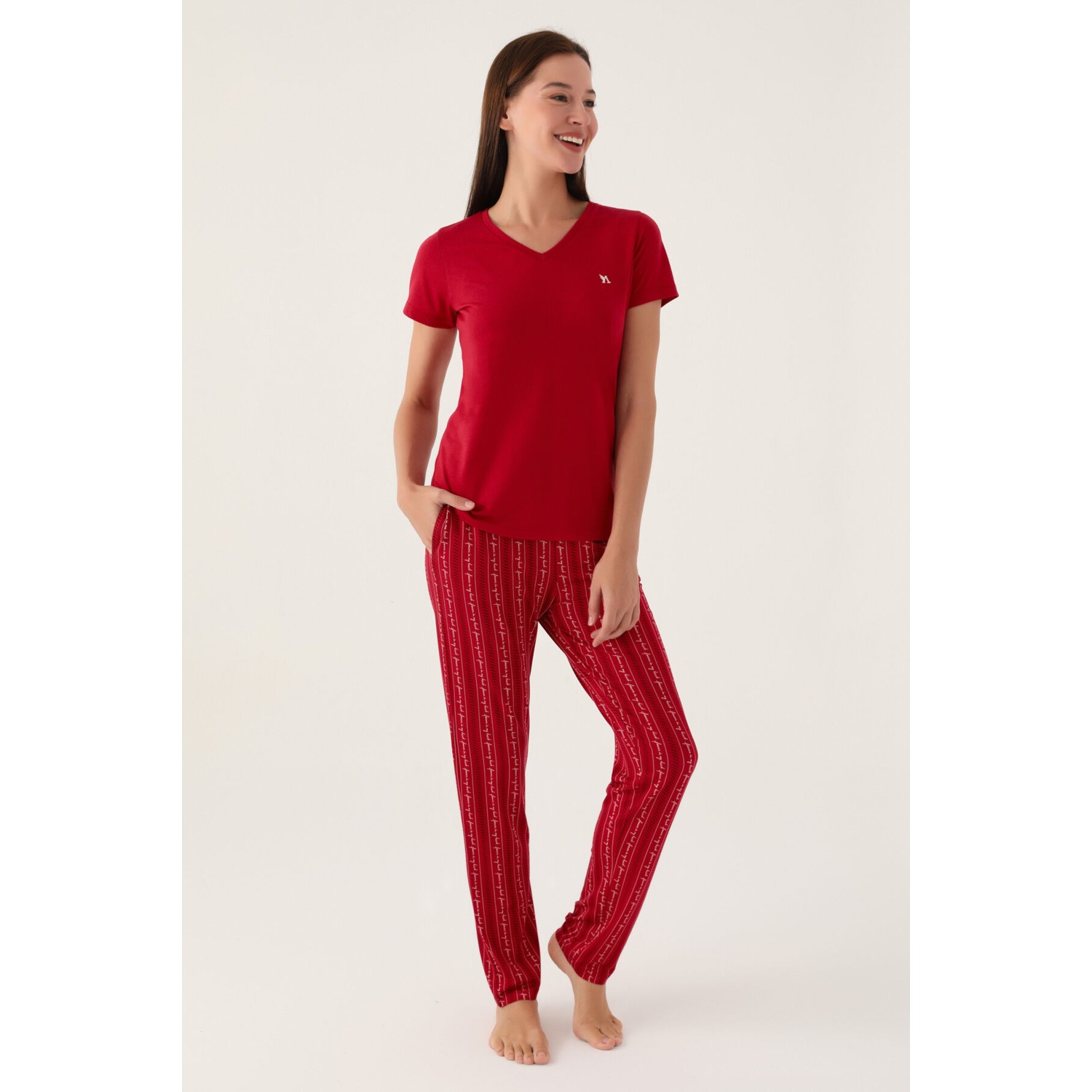 Arnetta Basics Bordo Kadın Kısa Kol Pijama Takımı