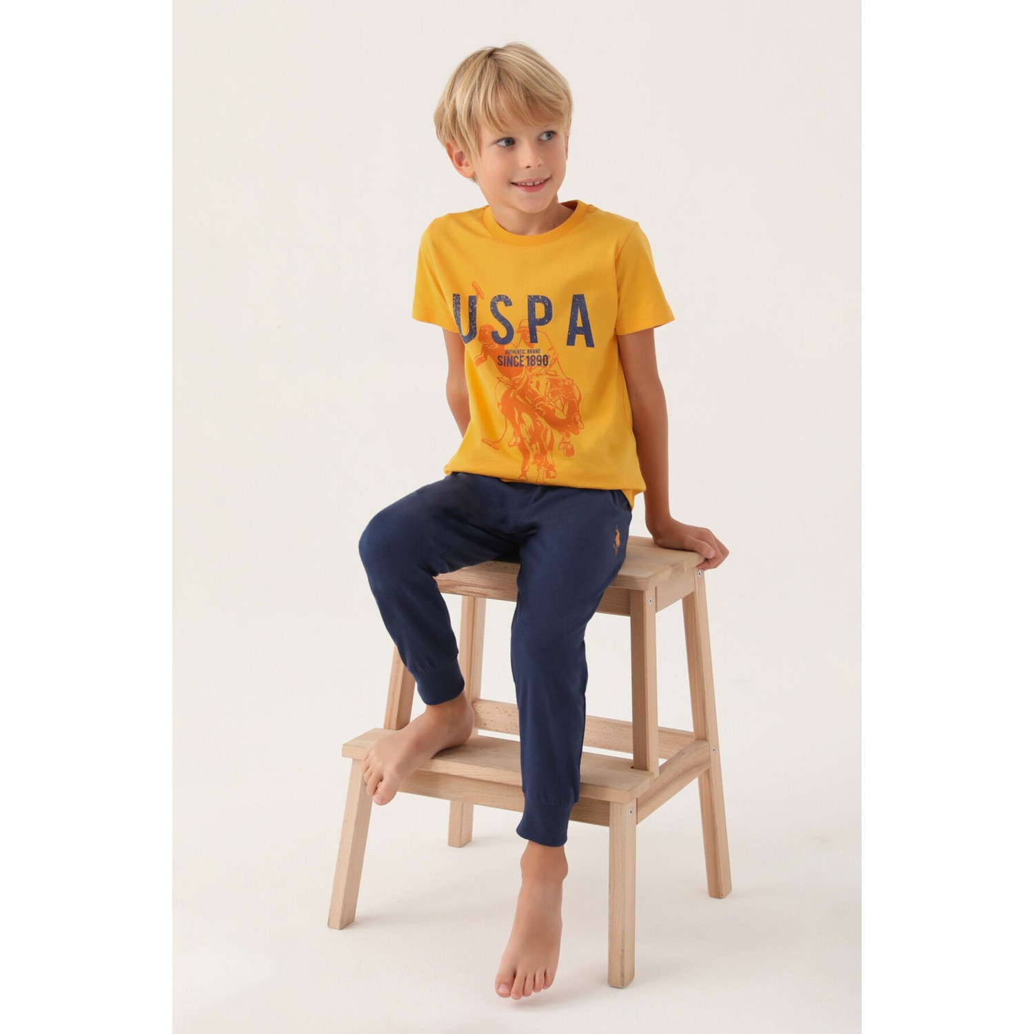 U.S. Polo Assn.  Lisanslı Hat Hardal Erkek Çocuk Pijama Takımı