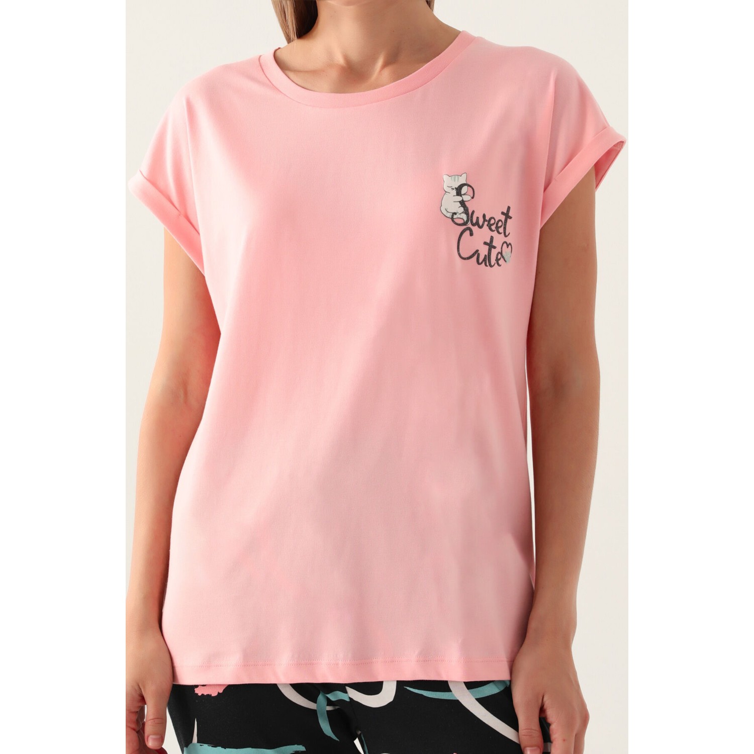 RolyPoly Cute Somon Kadın Kısa Kol Pijama Takımı