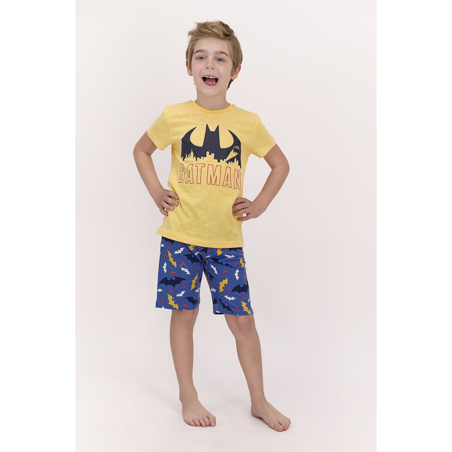Batman Lisanslı Sarı Erkek Çocuk Bermuda Takım