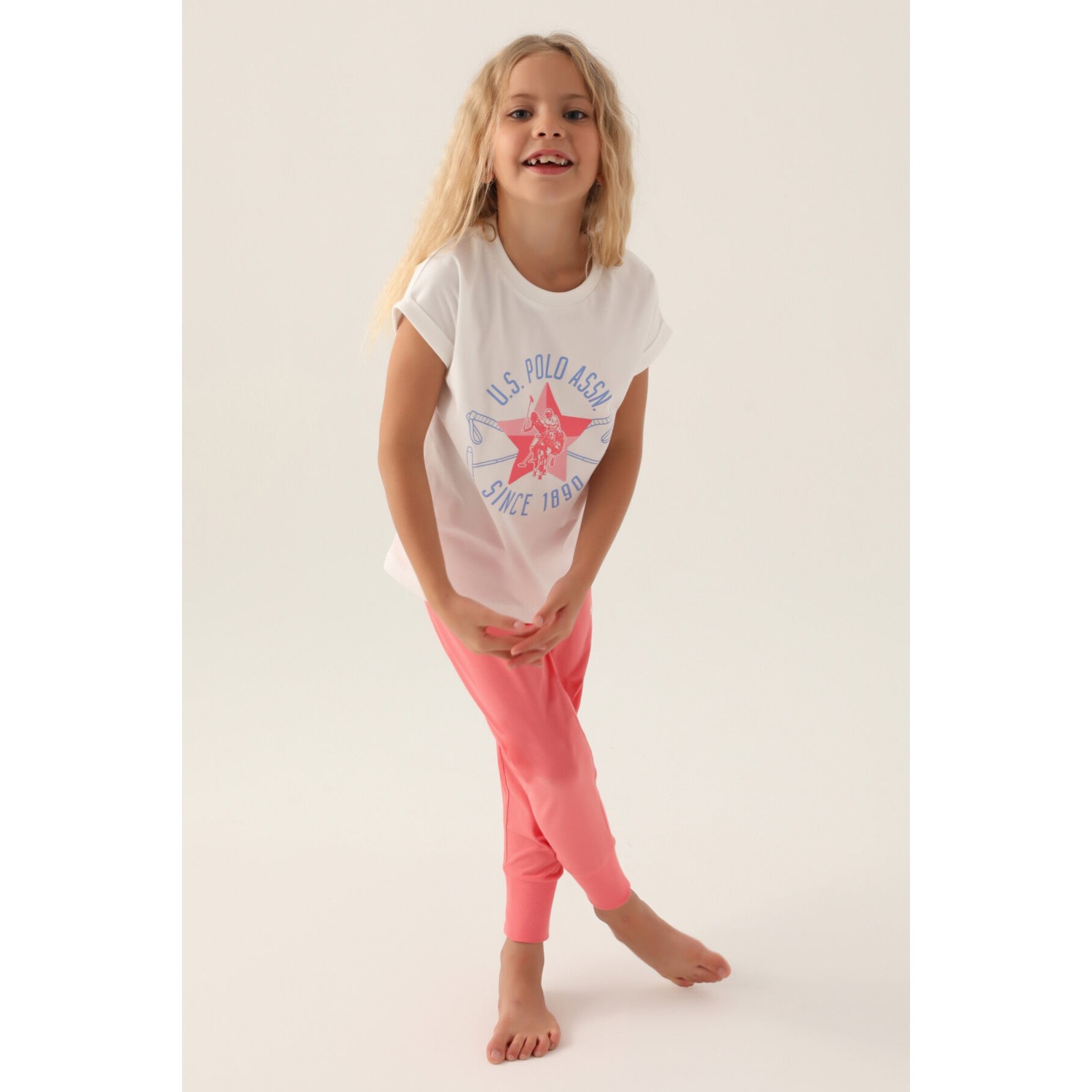 U.S. Polo Assn.  Lisanslı Starry Krem Kız Çocuk Pijama Takımı