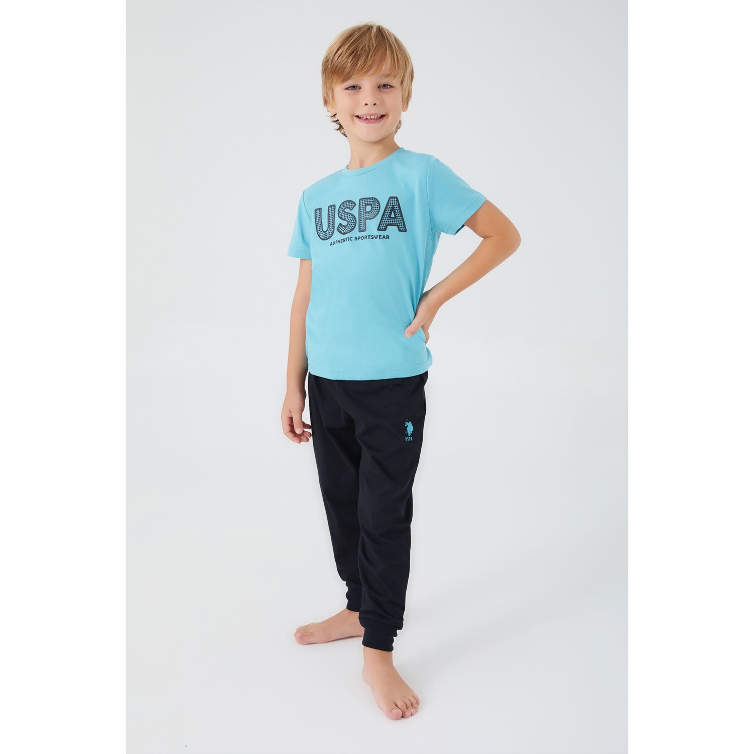U.S. Polo Assn.  Tiny Stamp Beyaz Erkek Çocuk Kısa Kol Pijama Takım