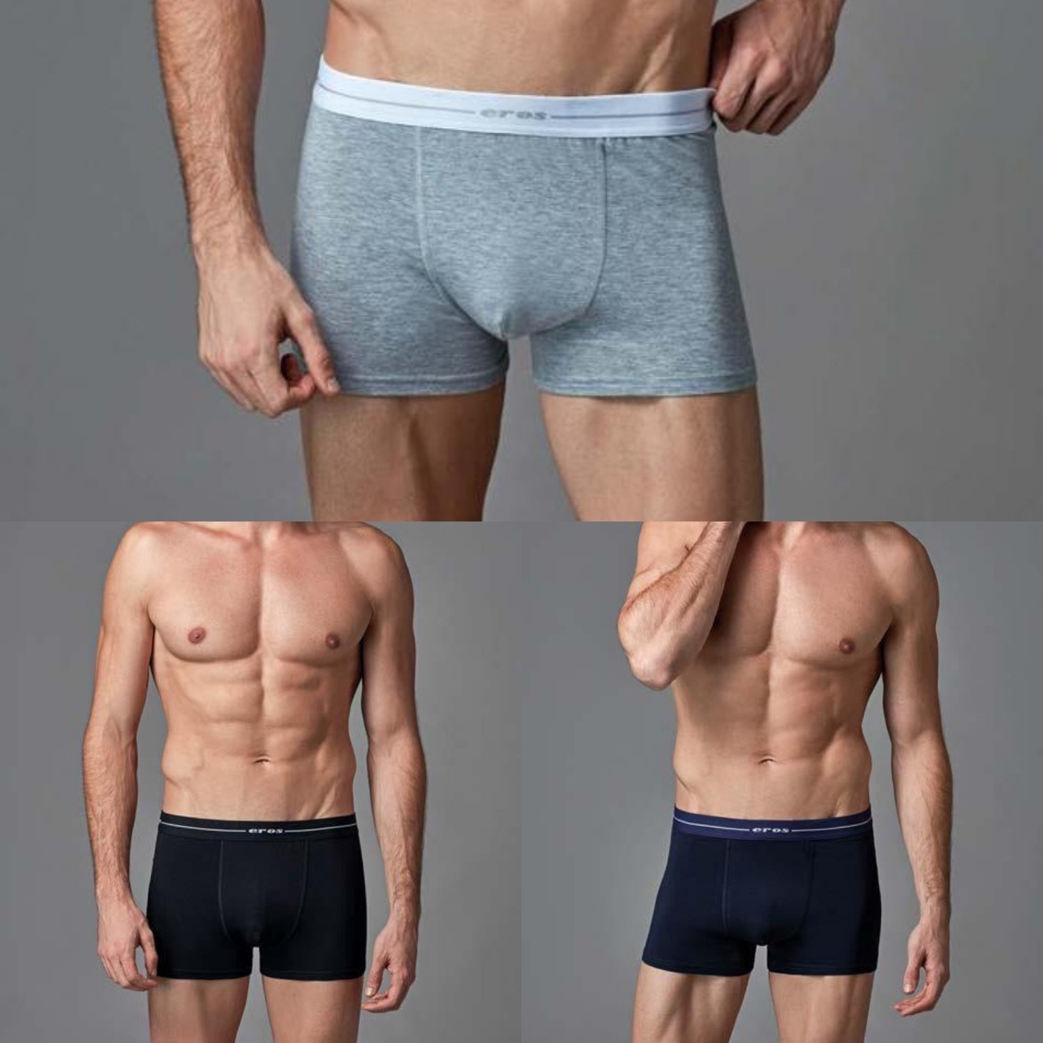 Özlem Eros Erkek Stretch Boxer 3lü Kutu Gri Siyah Lacivert...