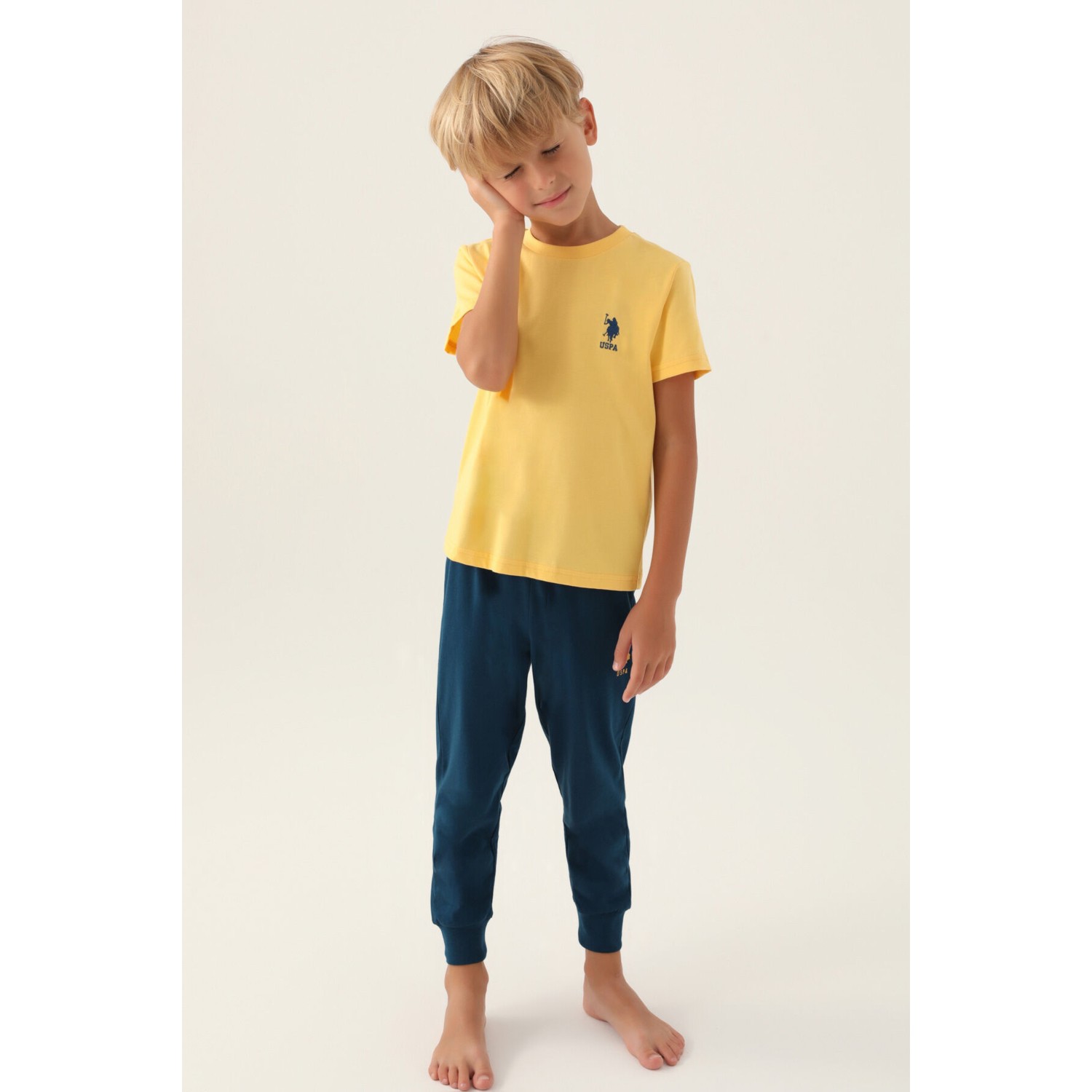 U.S. Polo Assn.  Lisanslı Palm Tree Sarı Erkek Çocuk Pijama Takımı