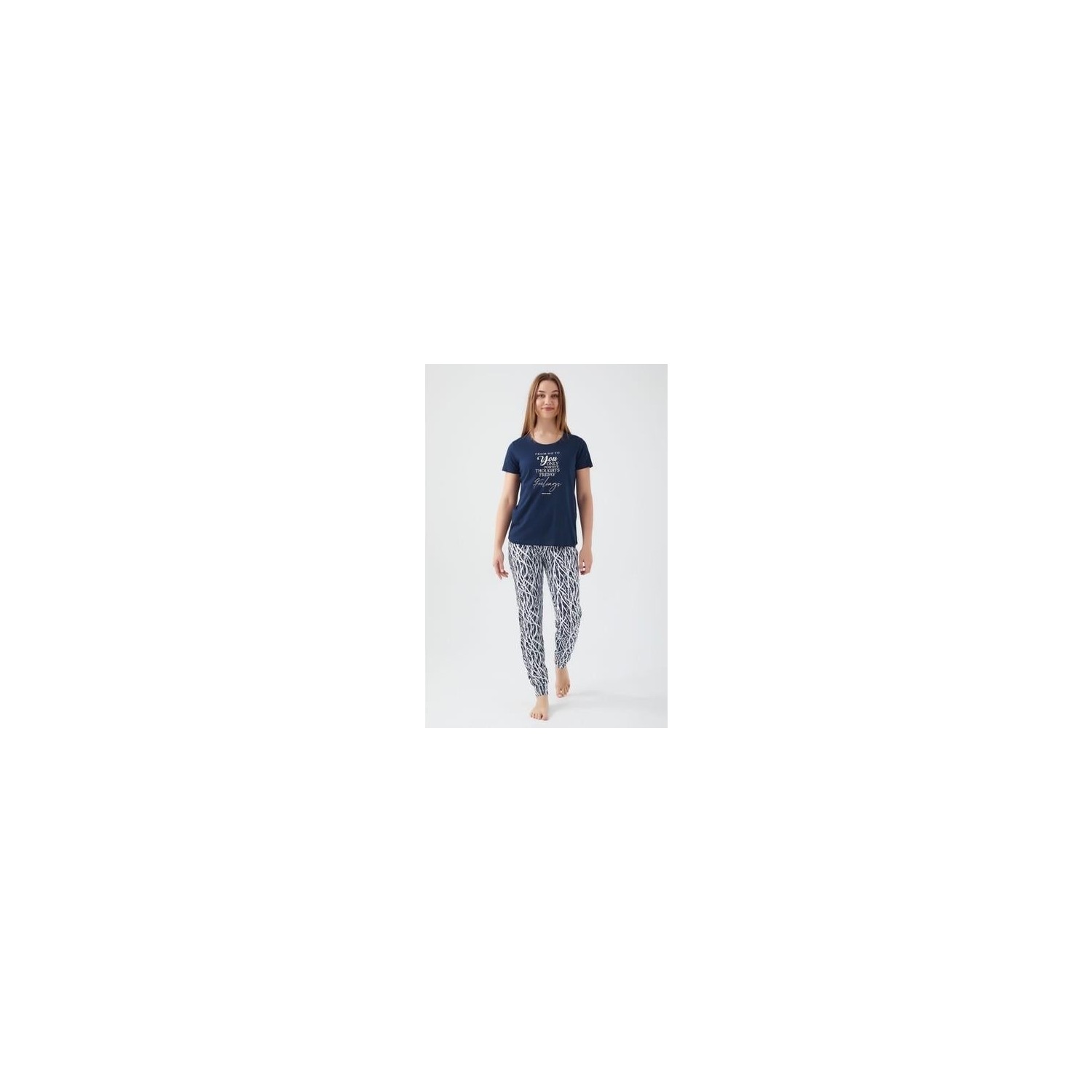Pierre Cardin Friday Feelings Lacivert Kadın Kısa Kol Pijama Takım