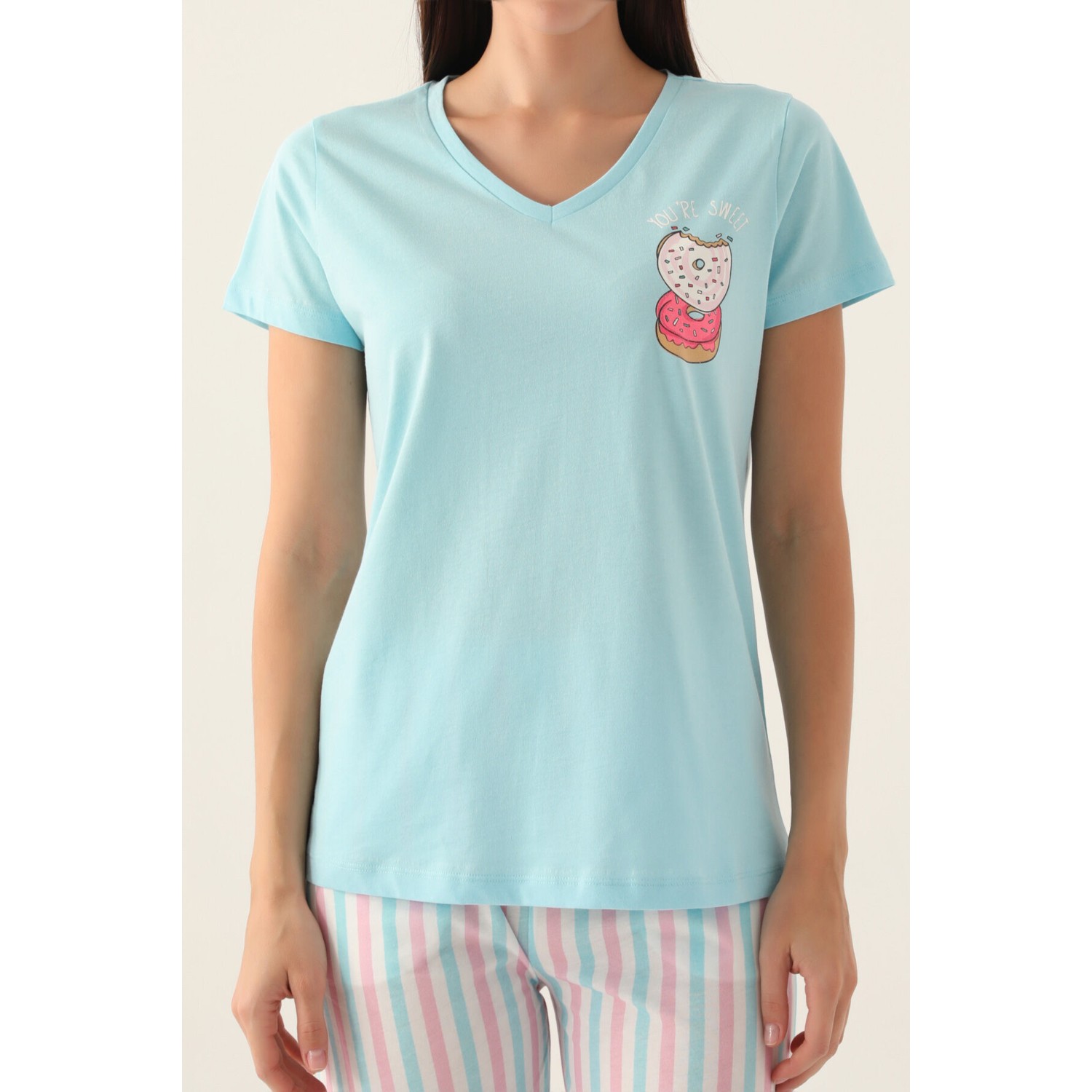 Arnetta Sweet Açık Mavi Kadın Kısa Kol Pijama Takımı
