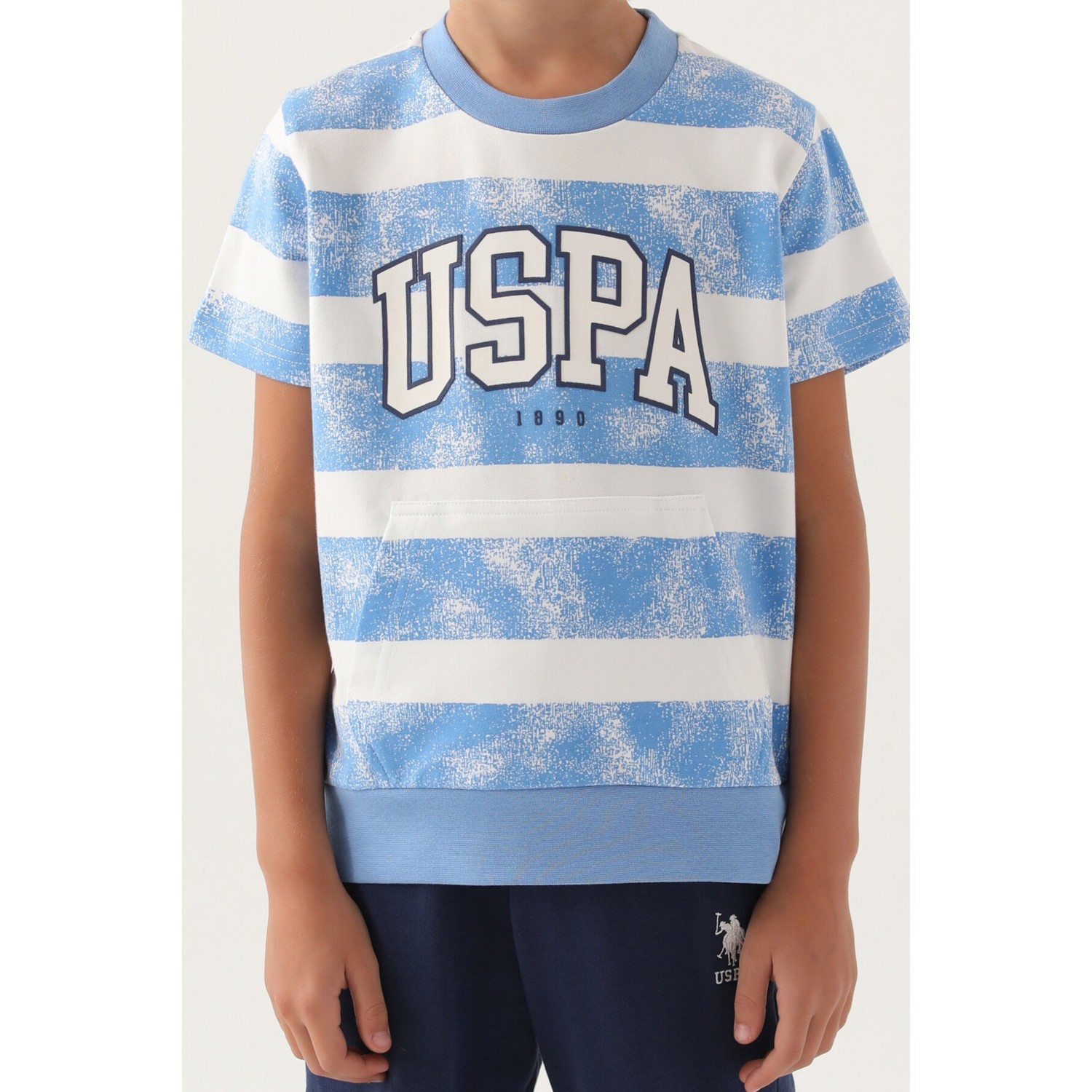 U.S. Polo Assn. Lisanslı Kangaroo Pocket Indigo Erkek Çocuk Bermuda Takım